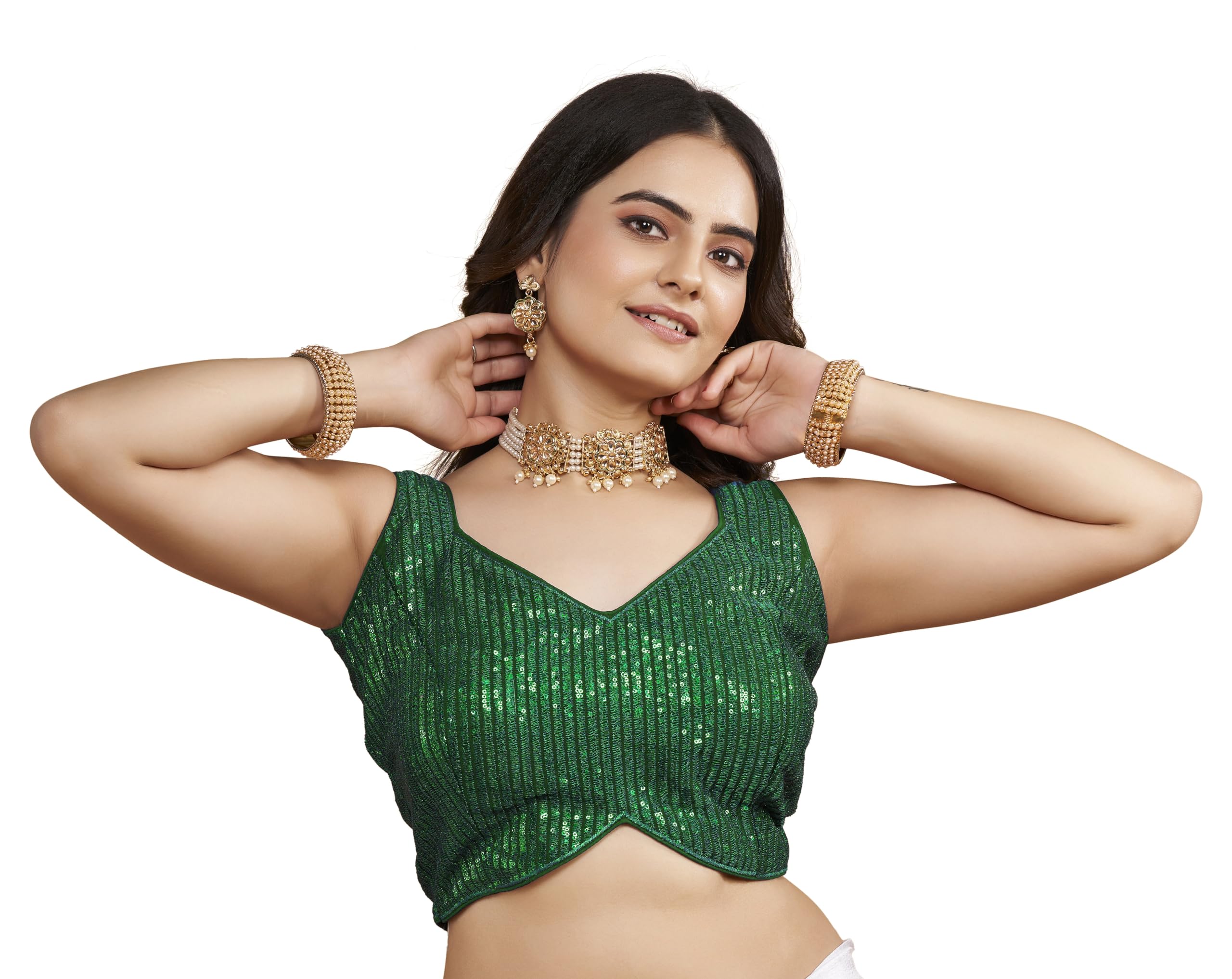Vihu Green Georgette Blouse with Sequin Work - Image 3