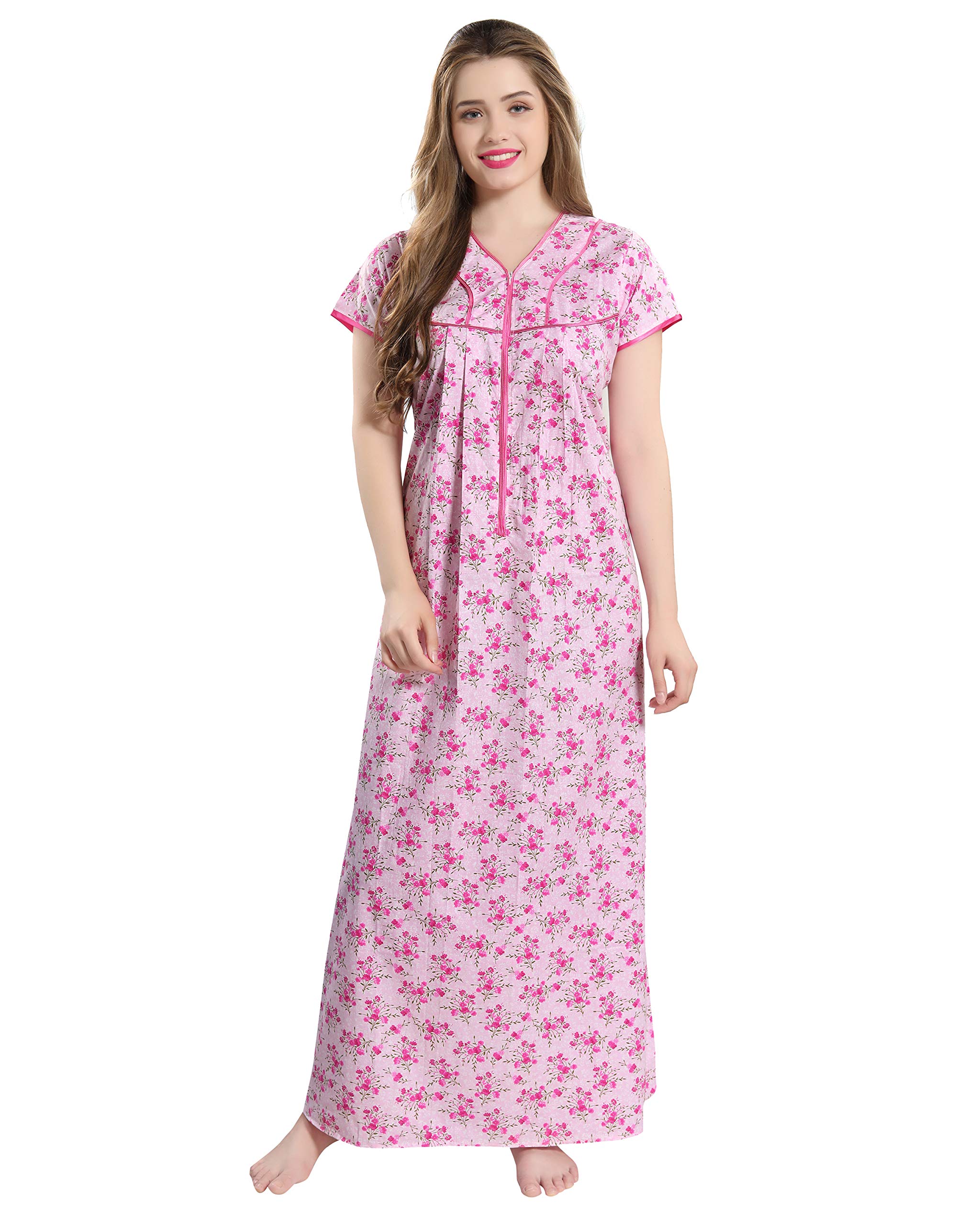 AV2 Cotton Women's Printed Feeding Nighty - Pink
