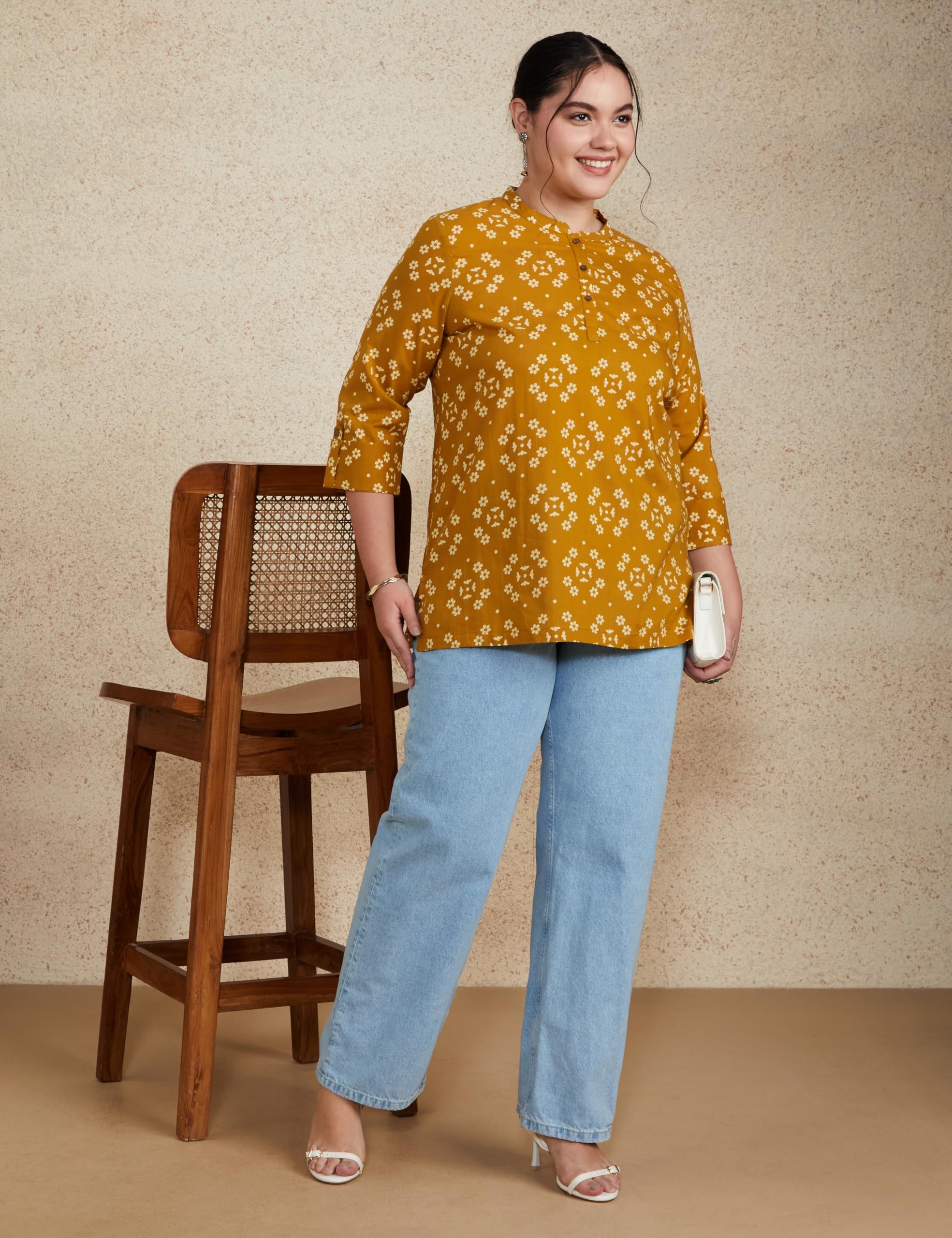 Myx Women's Printed Cotton Kurti - Ochre - Image 5