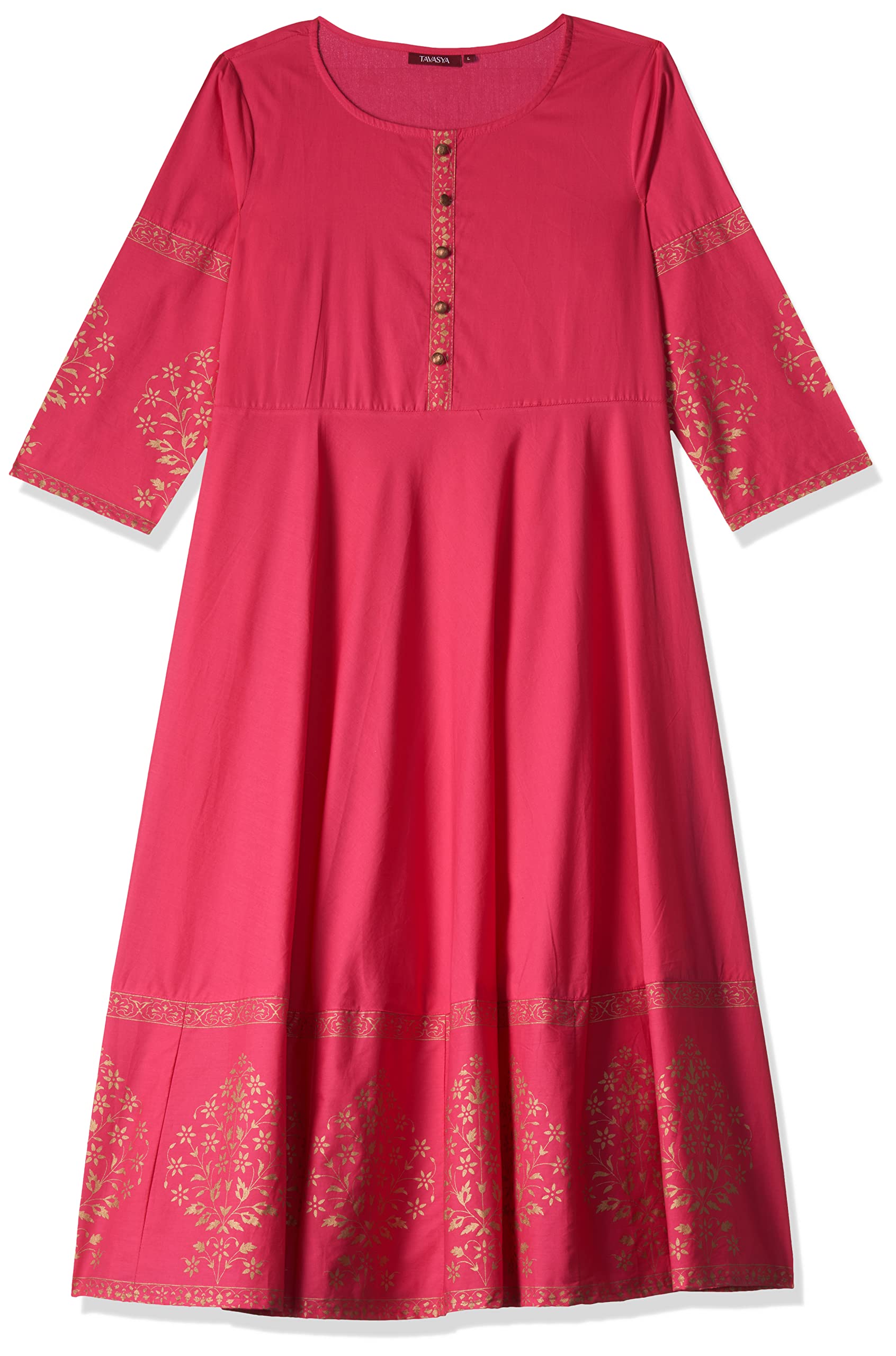 Tavasya Women's Cotton Anarkali Kurti - Rasberry - Image 5