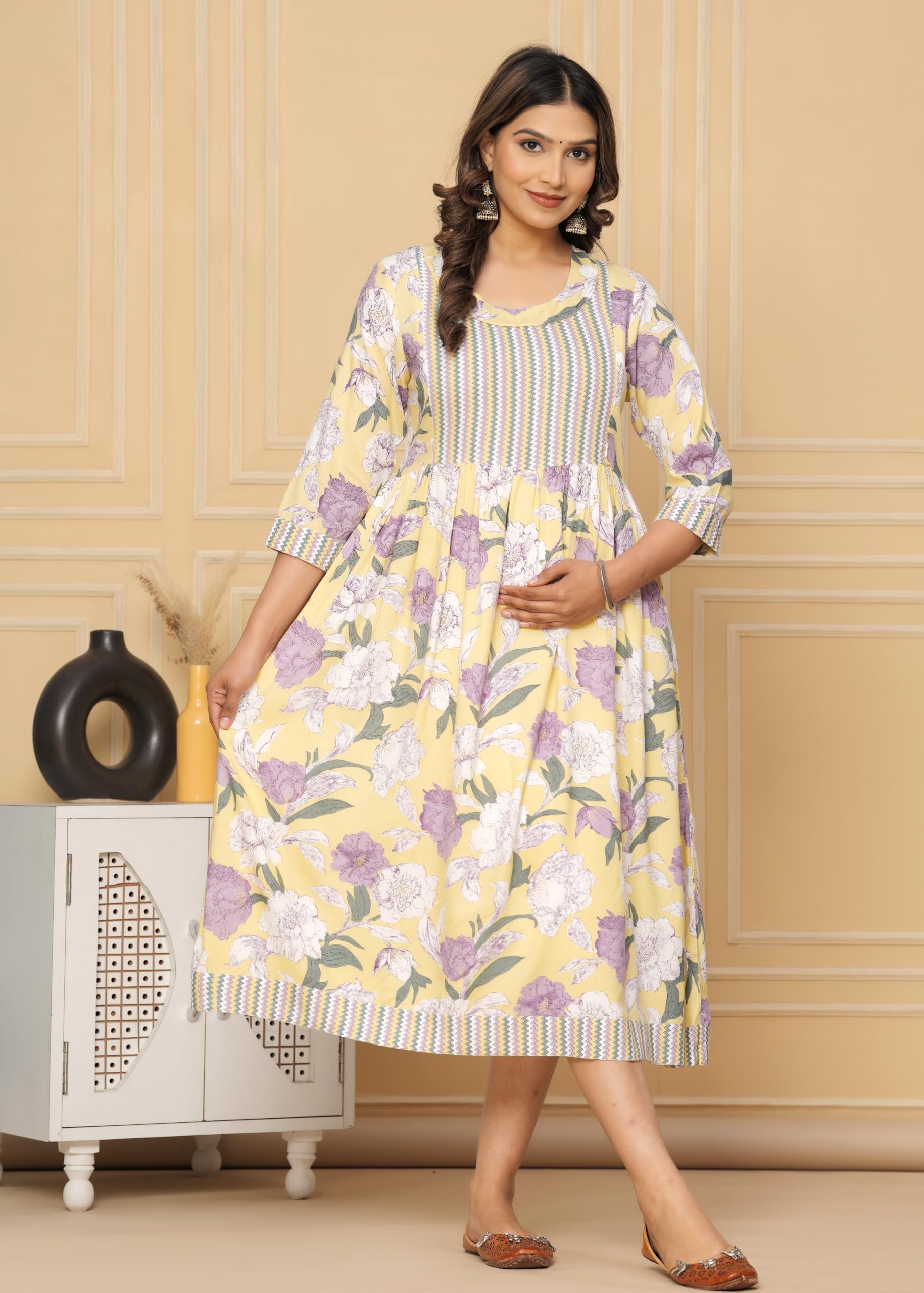 Peach Yellow Maternity Kurti for Nursing - Image 5