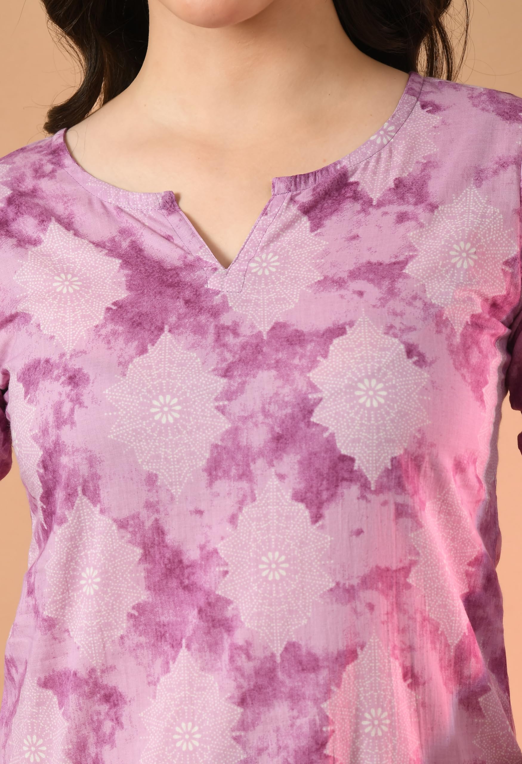 Purple Cotton V-Neck Kurti for Women - Image 2