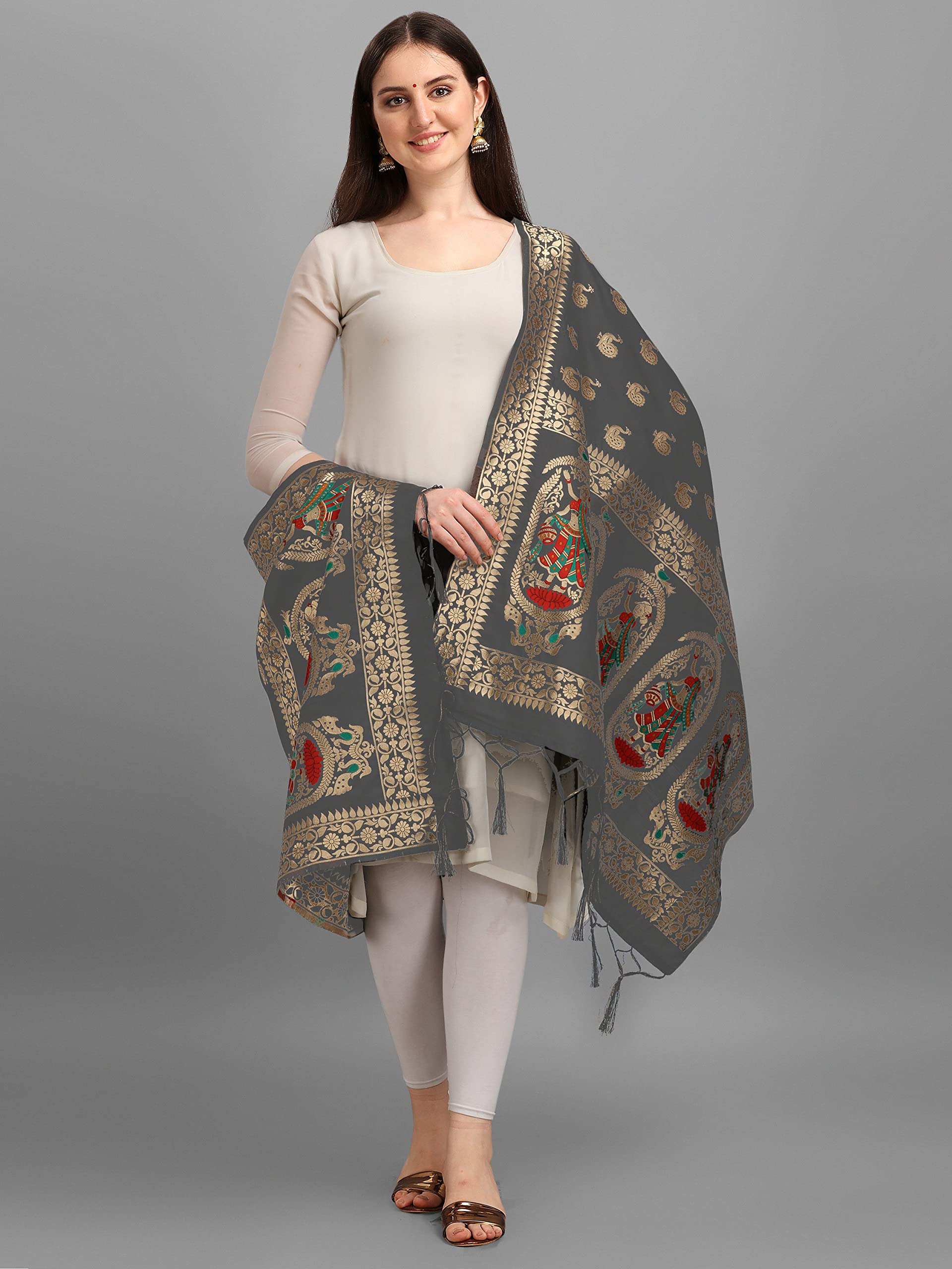 DEVANGI Women Banarasi Silk Zari Dupatta - Image 3