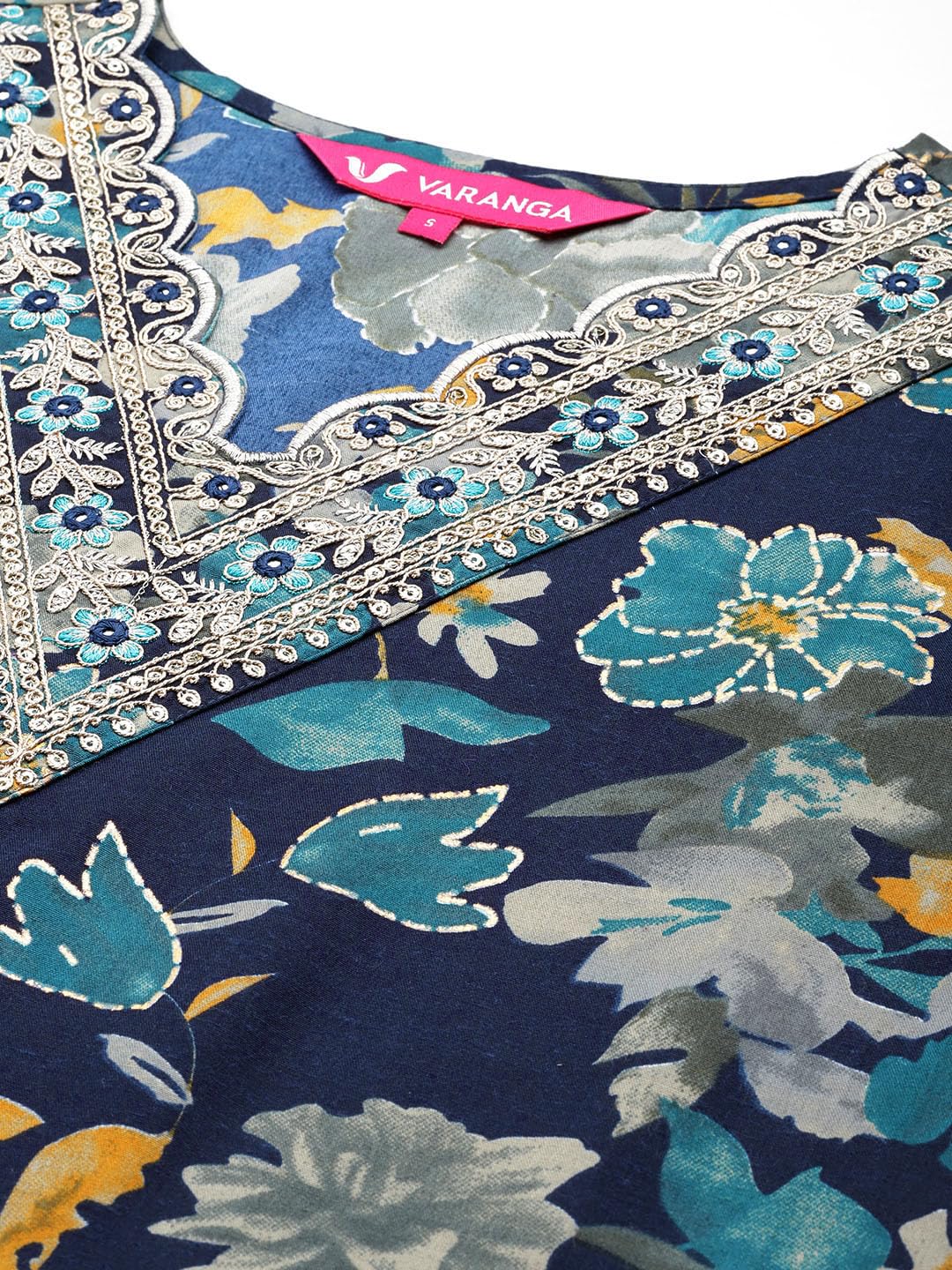 Varanga Women Blue Floral Kurta with Bottom and Dupatta - Image 4