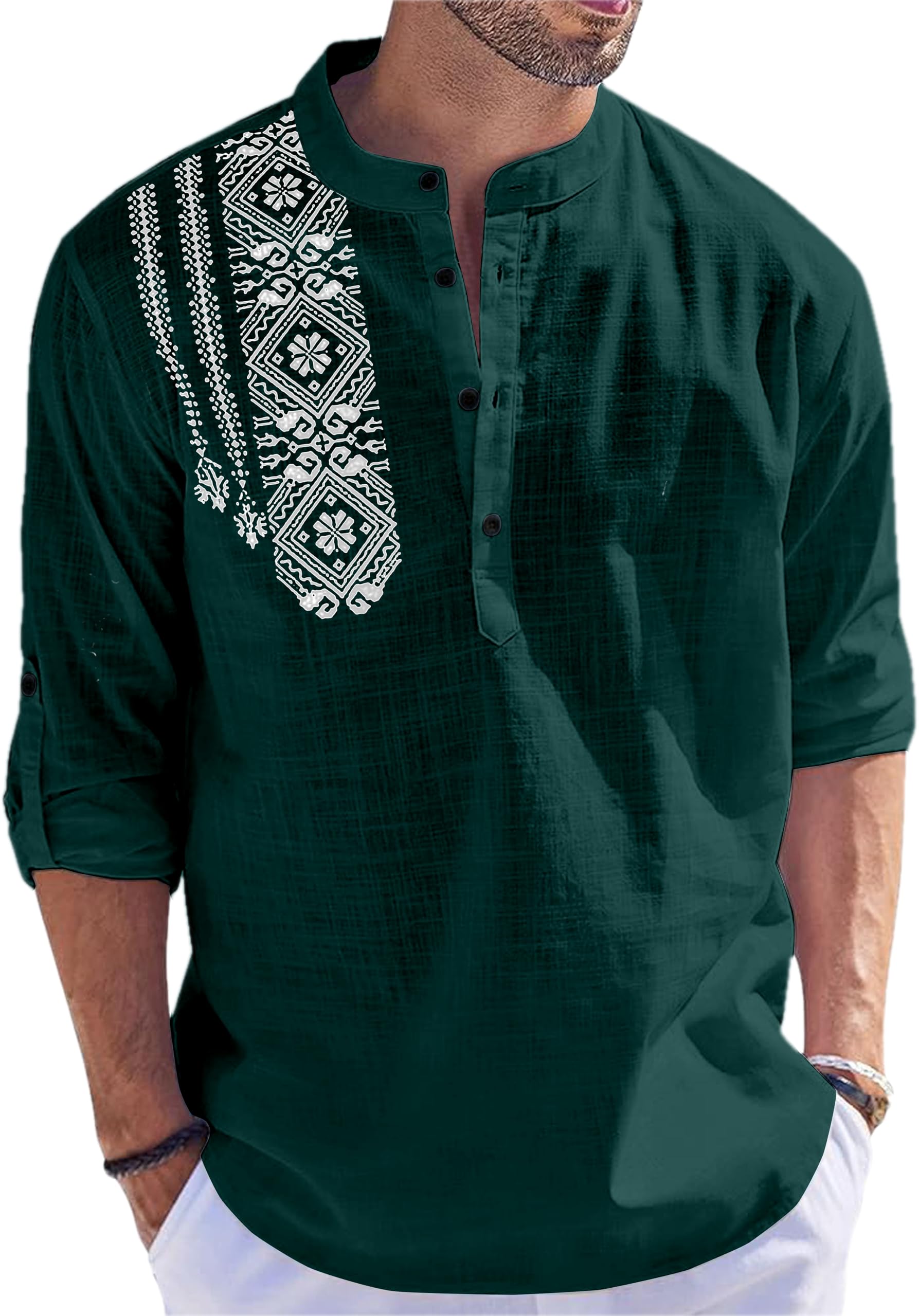 FOLGEN Men's Solid Cotton Kurta