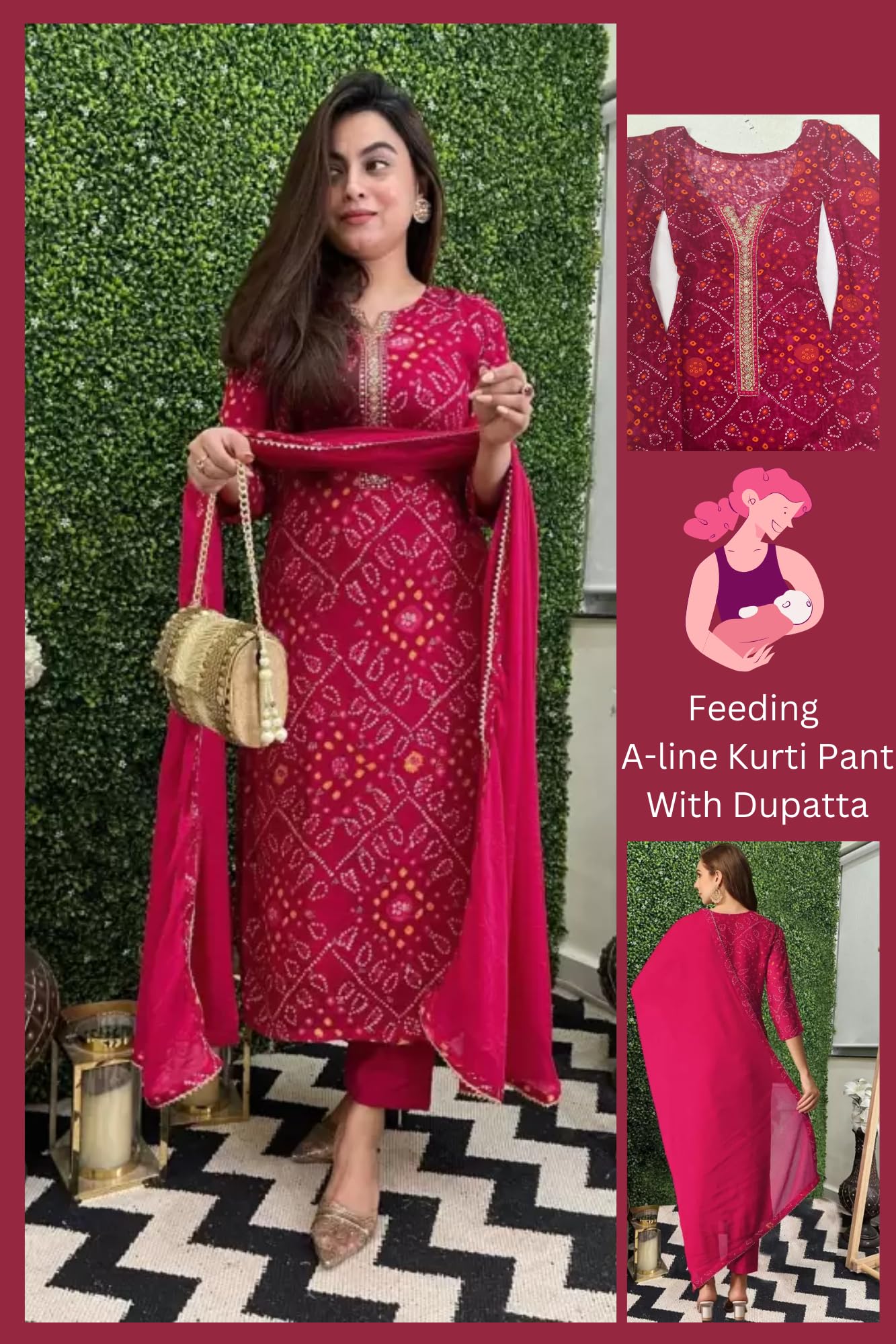 ASSUME Maternity Kurta Set with Dupatta for Women - Image 5