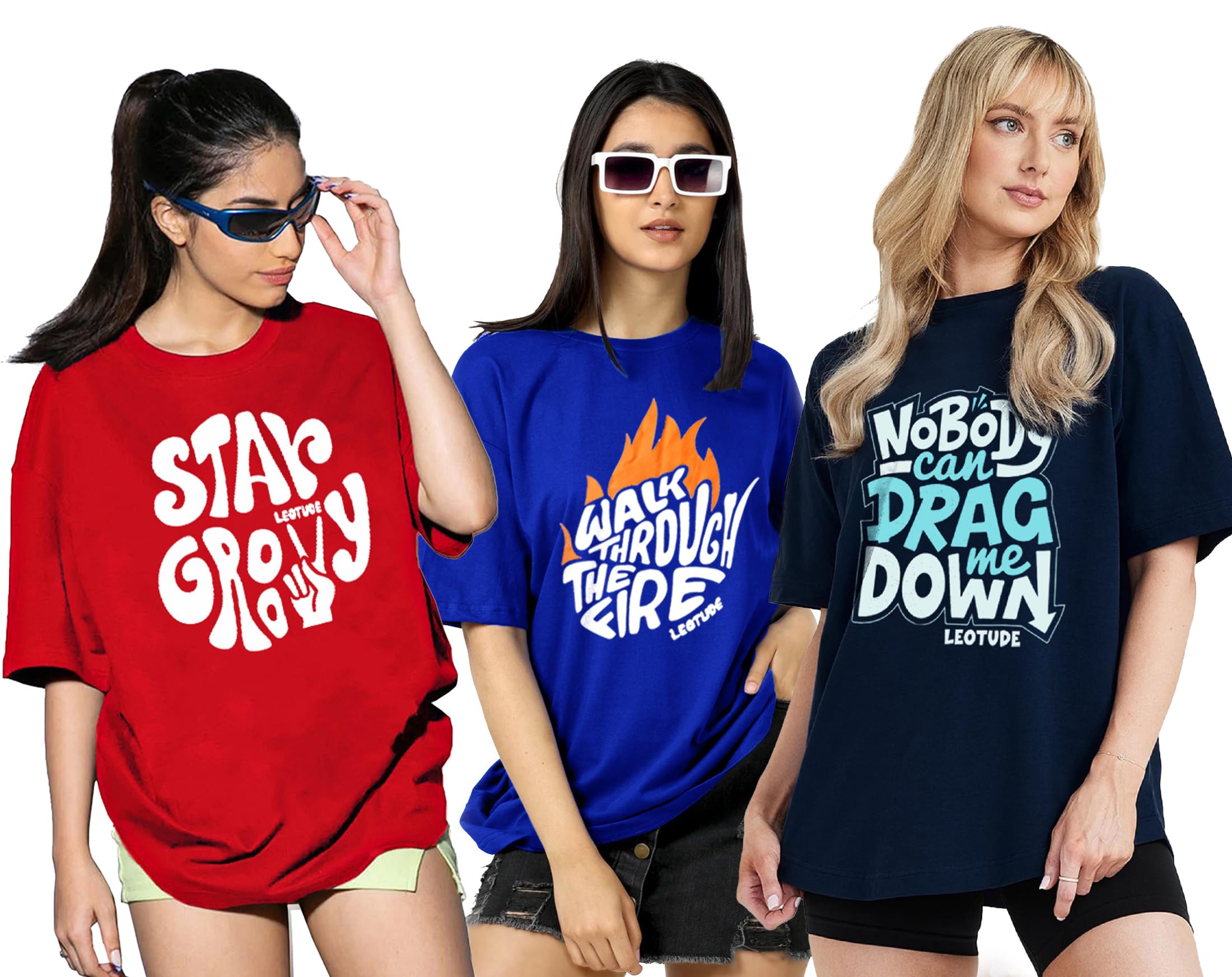 LEOTUDE Womens T-Shirts - Navy