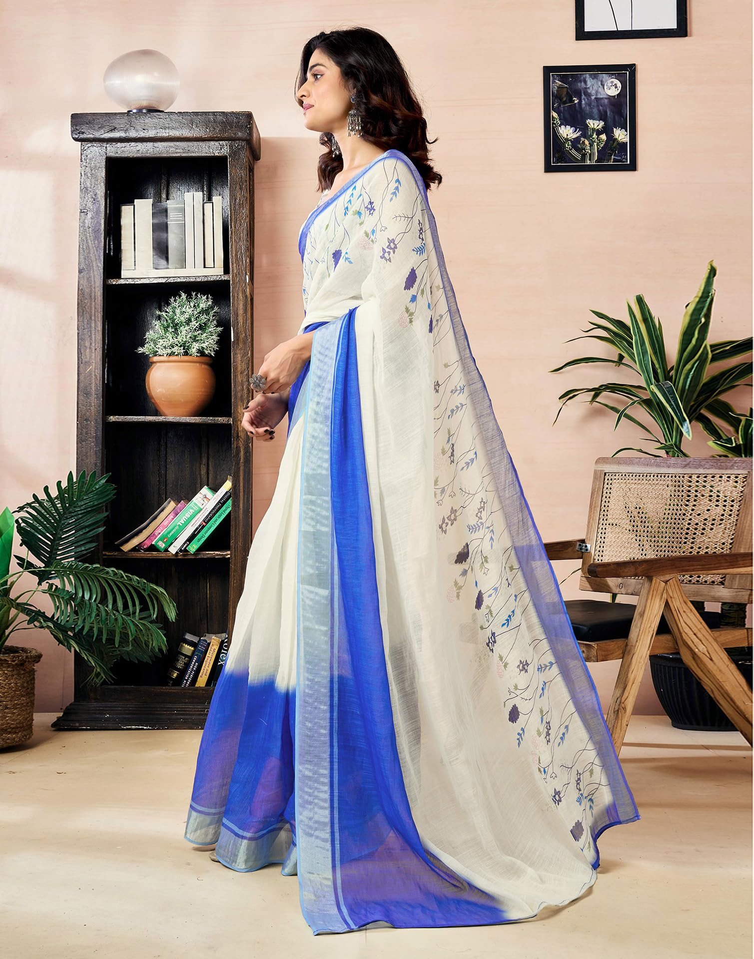 SIRIL Women's Cotton Linen Saree - Image 2