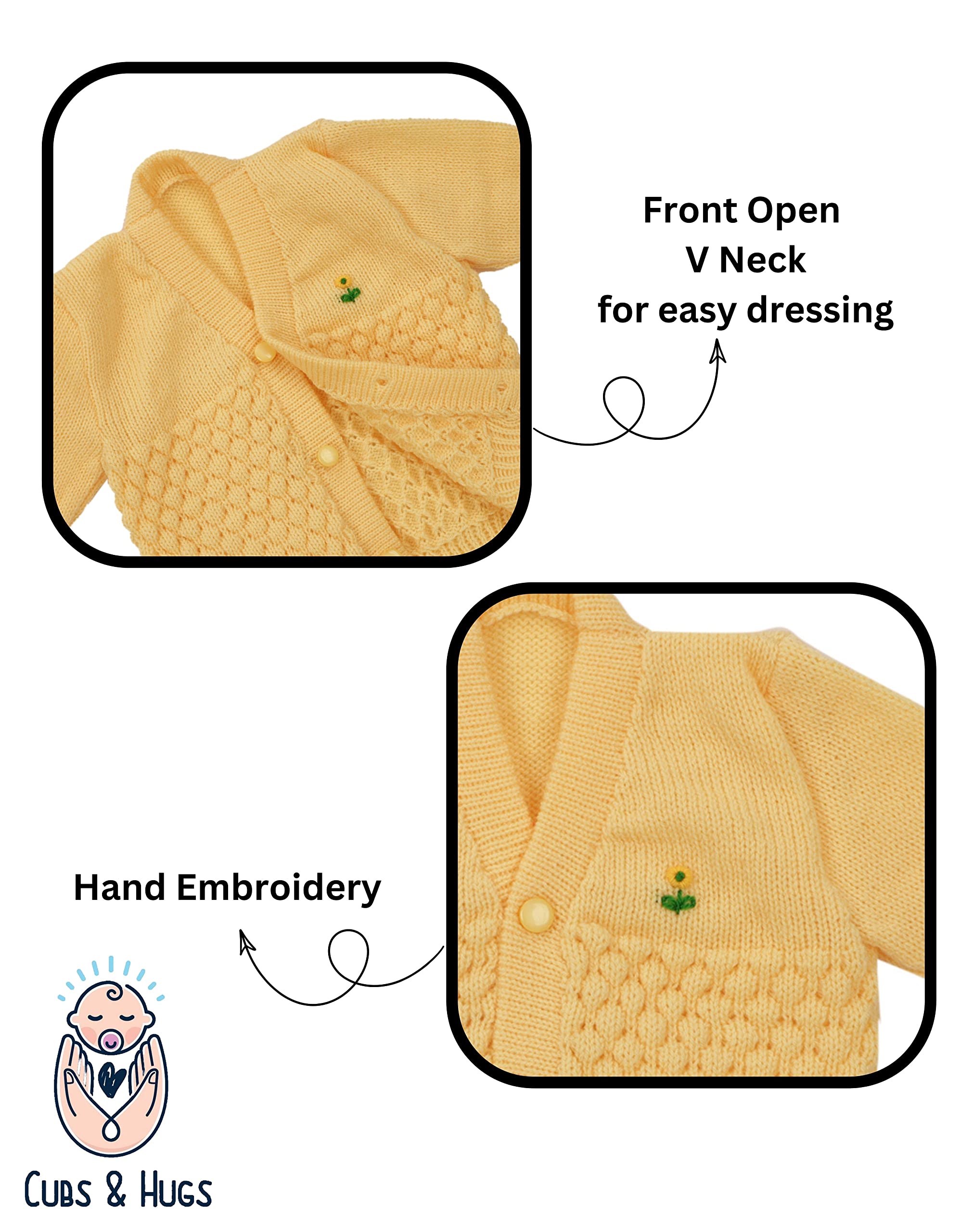 CUBS New Born Baby Clothes Set - Woollen Sweater - Mango Yellow - Image 3