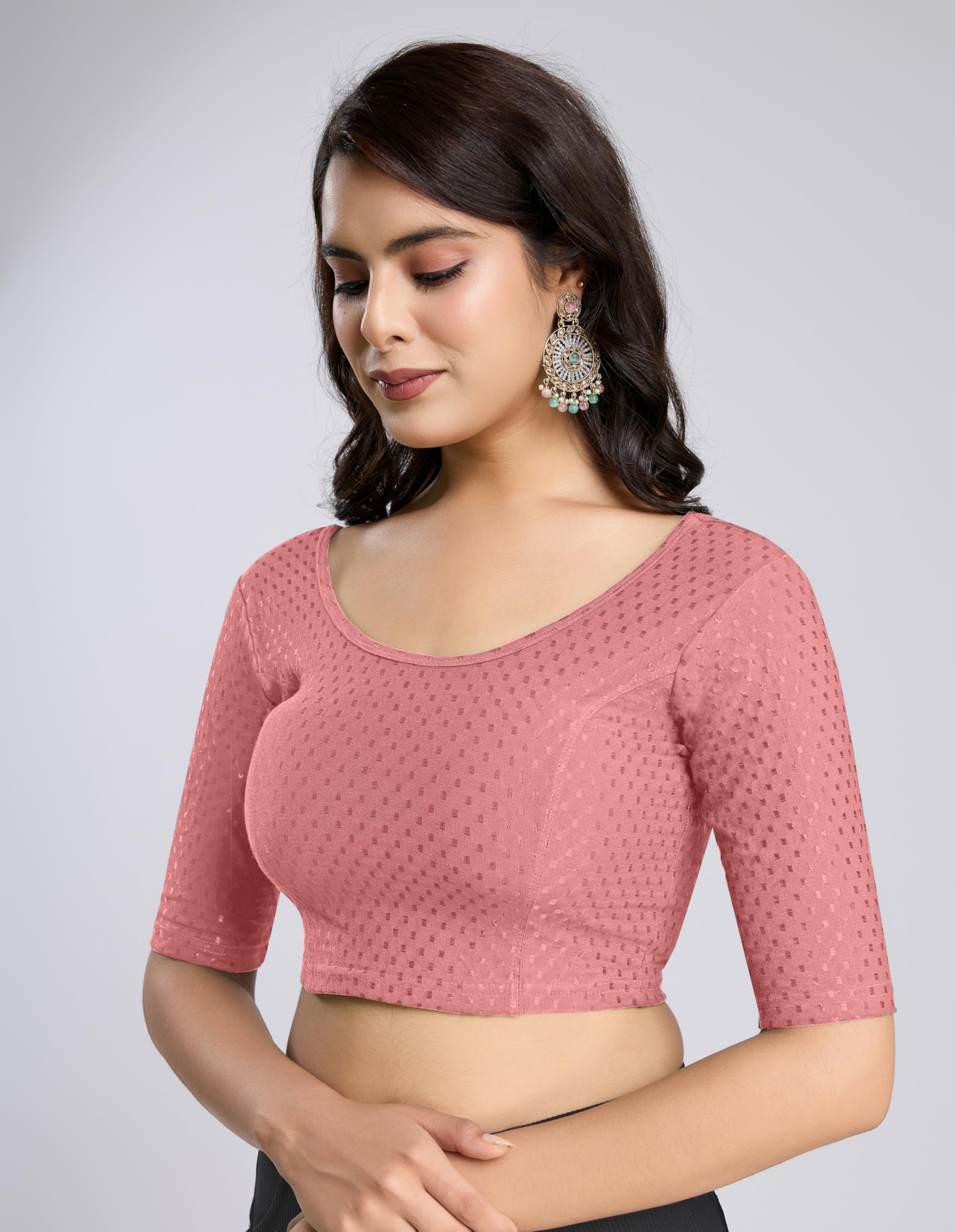 TRENDMALLS Women Dobby Cotton Blouse - Salmon Pink - Image 5