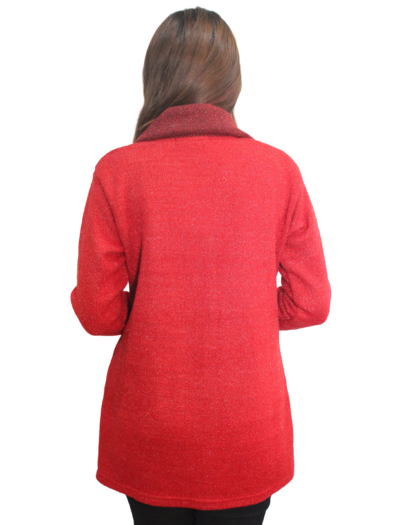 Matelco Womens Woollen Collared Coat Cardigan - Red - Image 2