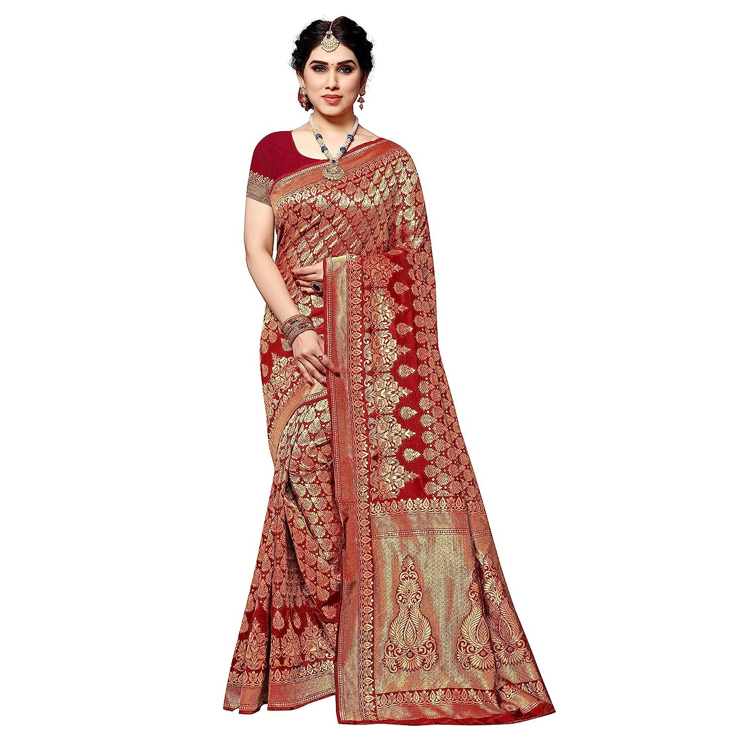Yashika Women's Banarasi Kanjivaram Art Silk Saree - Red