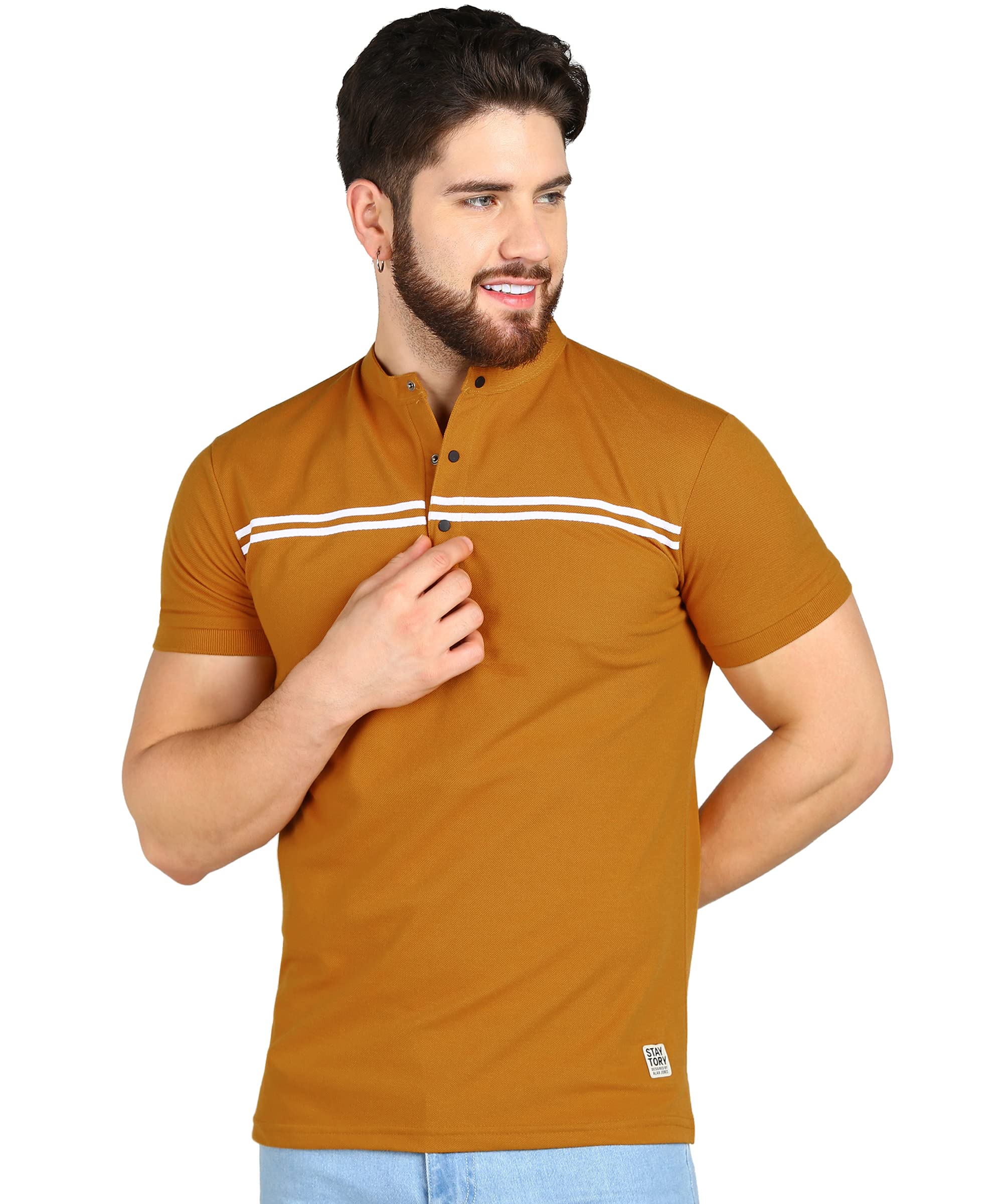 Alan Jones Clothing Men's Mandarin Collar Polo - Tan