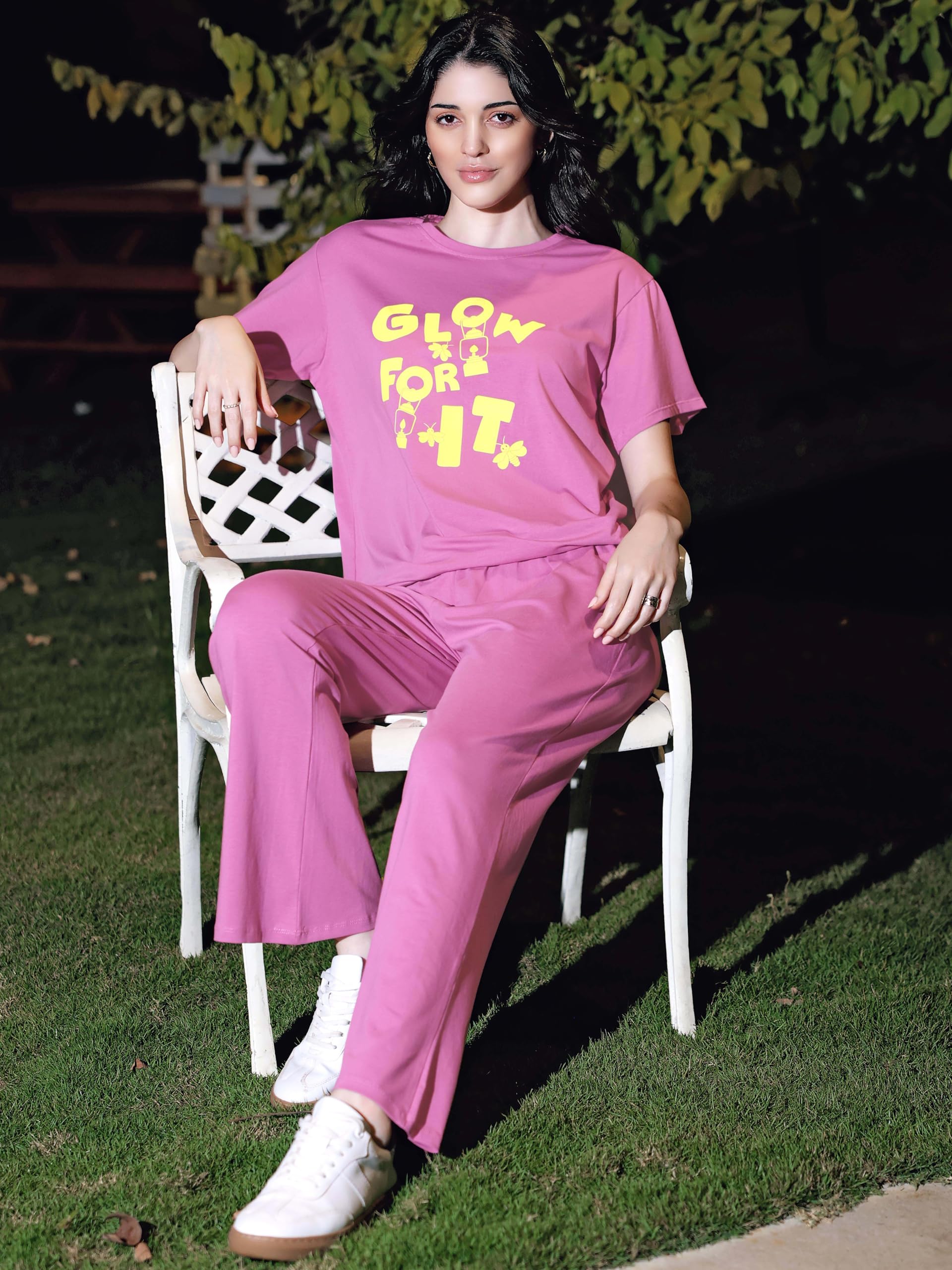 ZEYO Women's Pink Printed Cotton Lycra Night Suit - Image 3