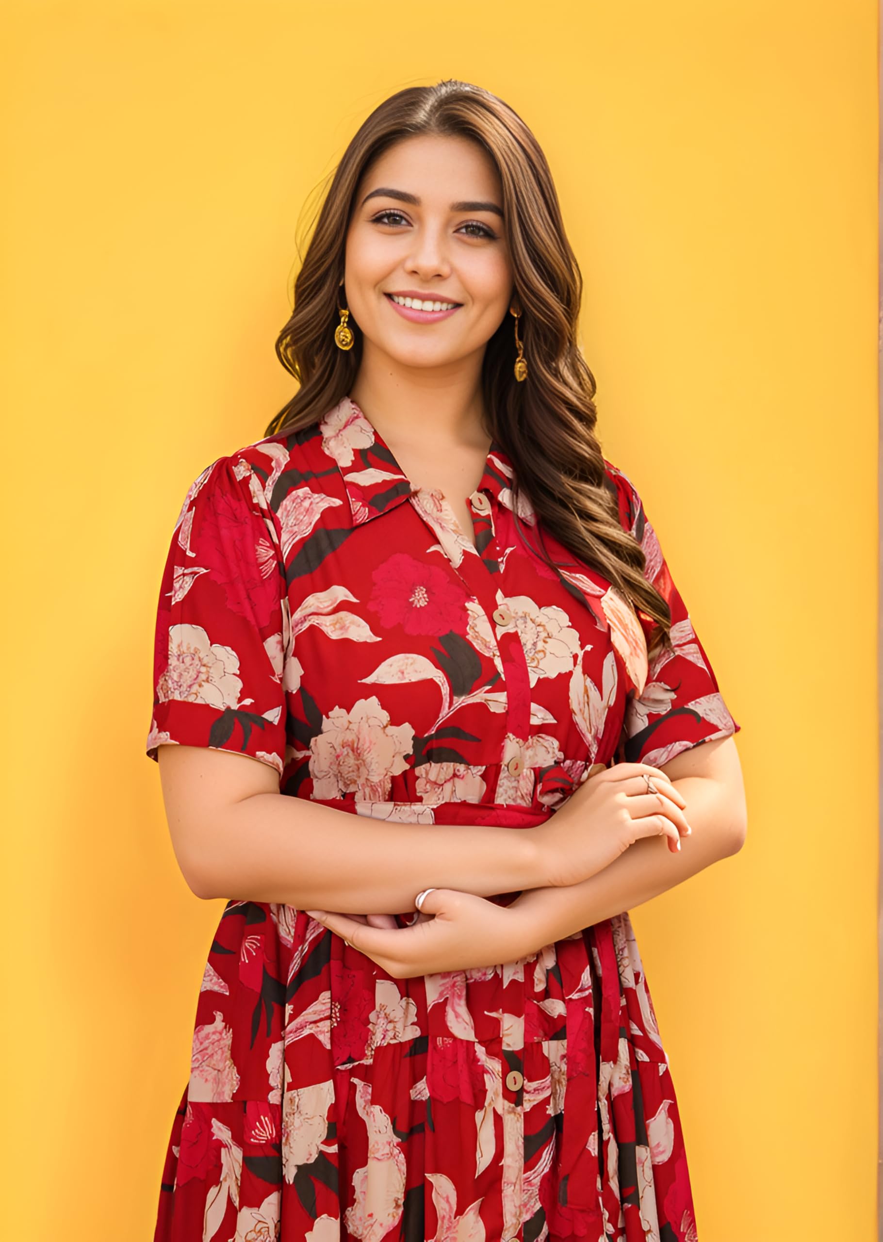 VK Women Floral Printed Maxi Dress - Red - Image 3