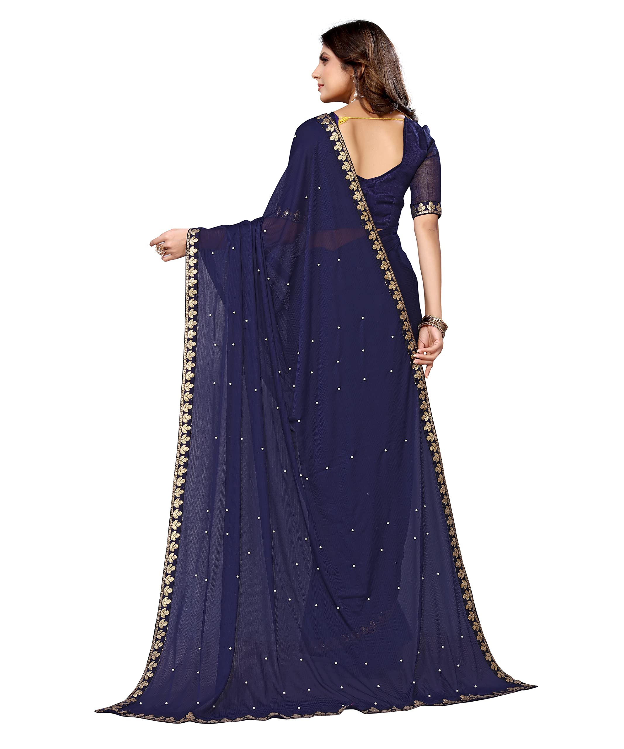 Yashika Women's Lycra Blend Saree - Navy - Image 3