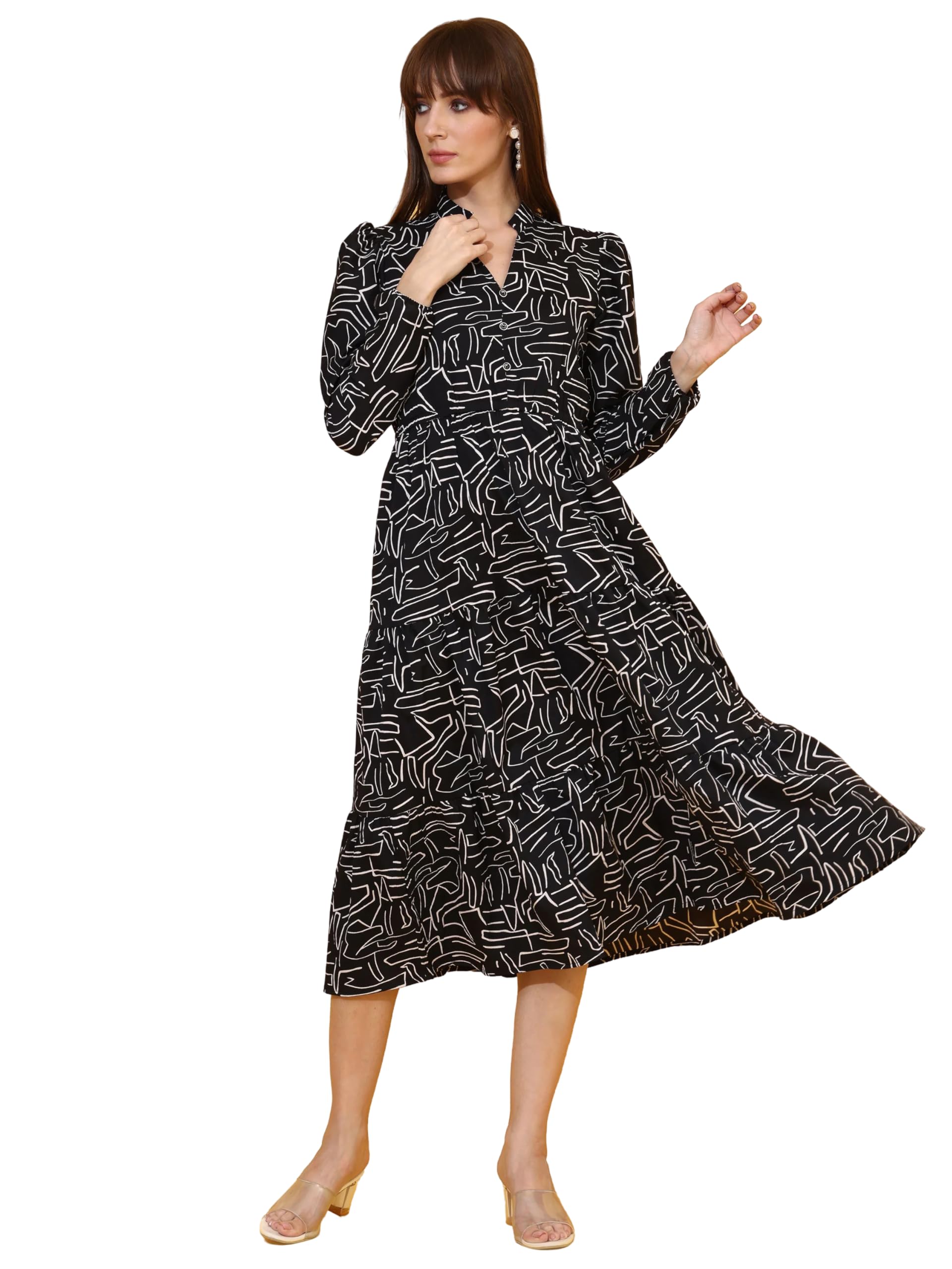 Black Crepe Frock Dress for Women