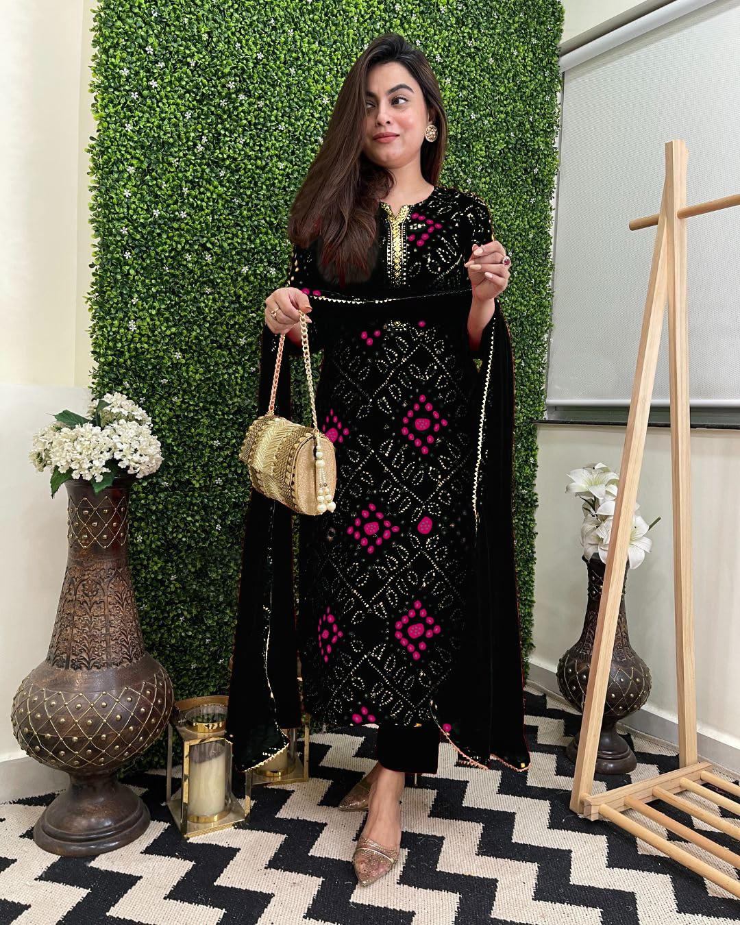 GoSriKi Black Bandhej Kurta Set for Women - Image 2