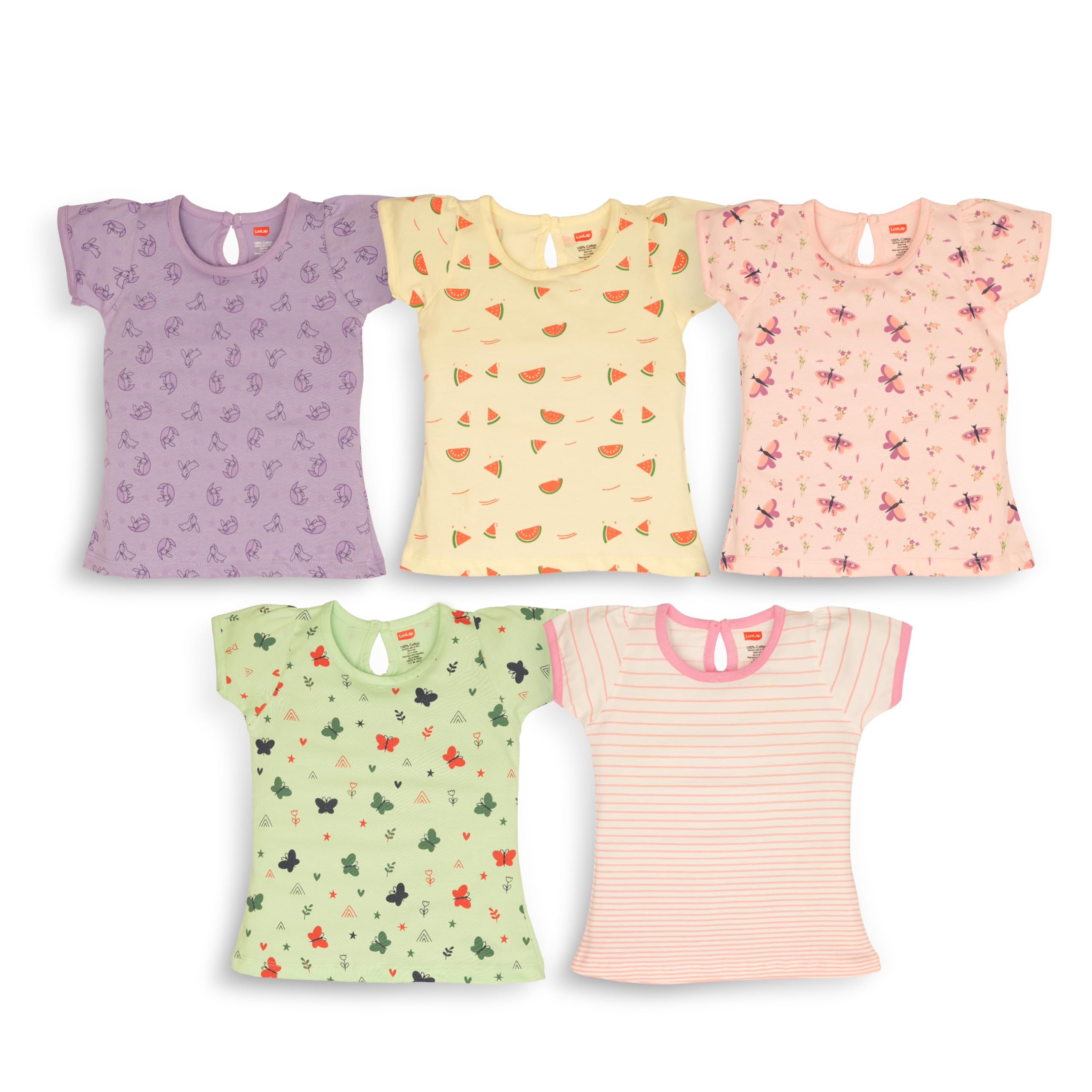 LuvLap Baby Girls Half Sleeve Top - Multicolor Cotton