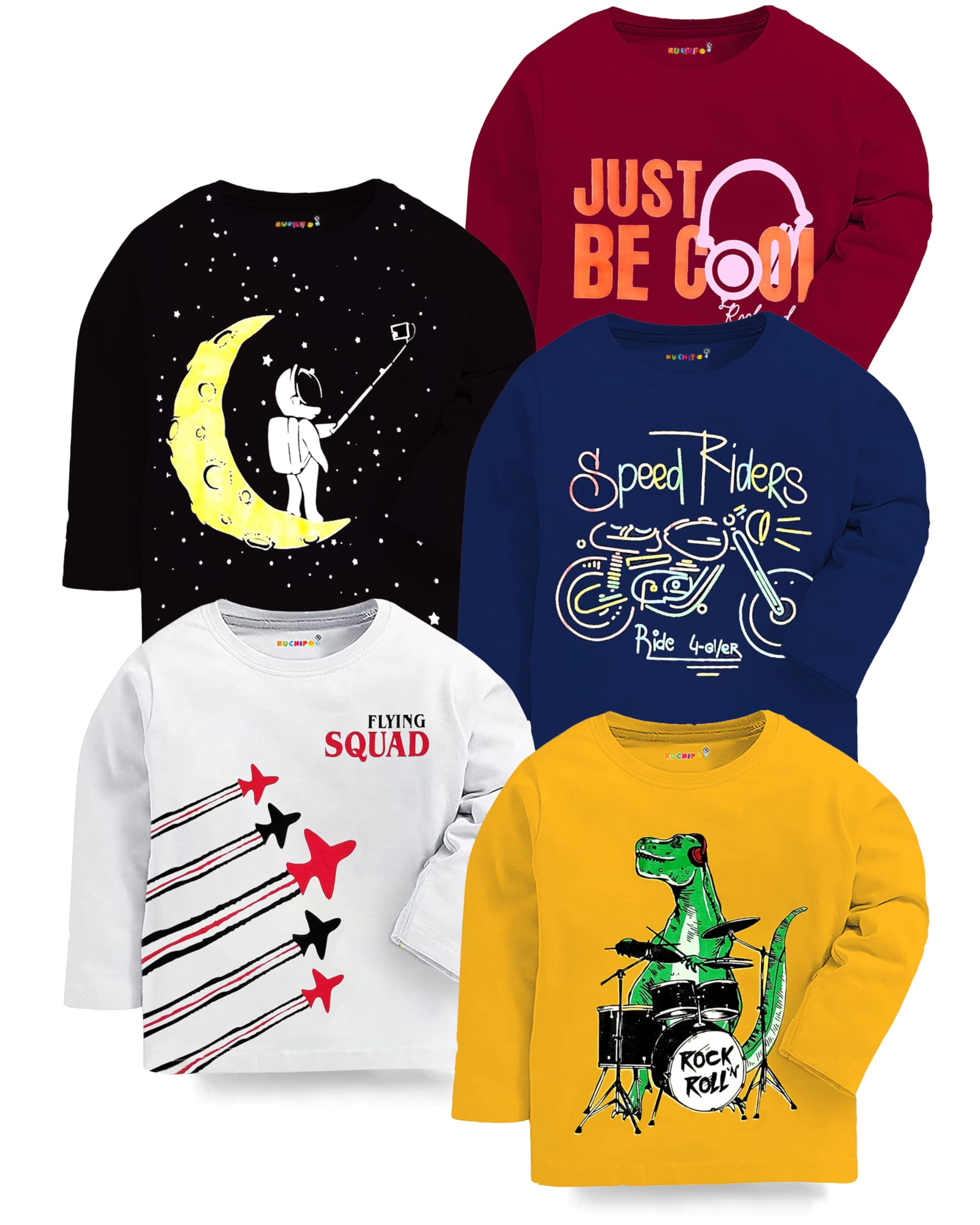 Kuchipoo Boys Cotton Blend T-Shirts - Multi-Colored