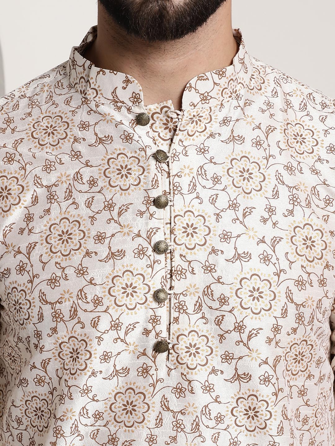 SOJANYA Men's Silk Blend Kurta - Cream - Image 5