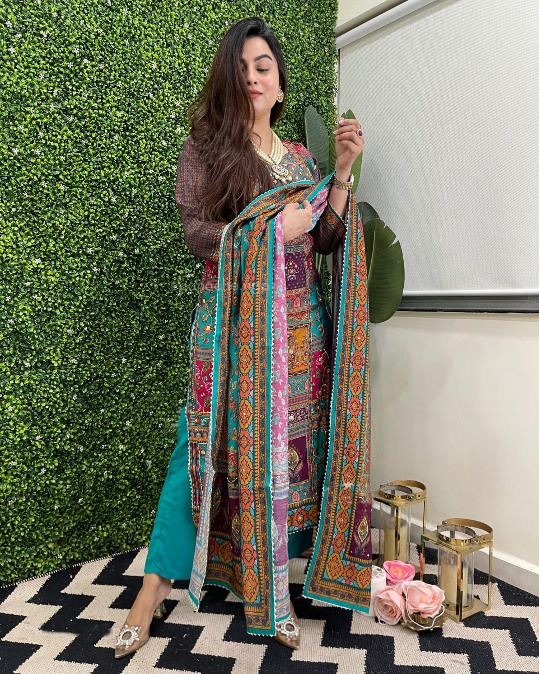 GoSriKi Women's Rayon Kurta with Pant & Dupatta - Sula Green - Image 5