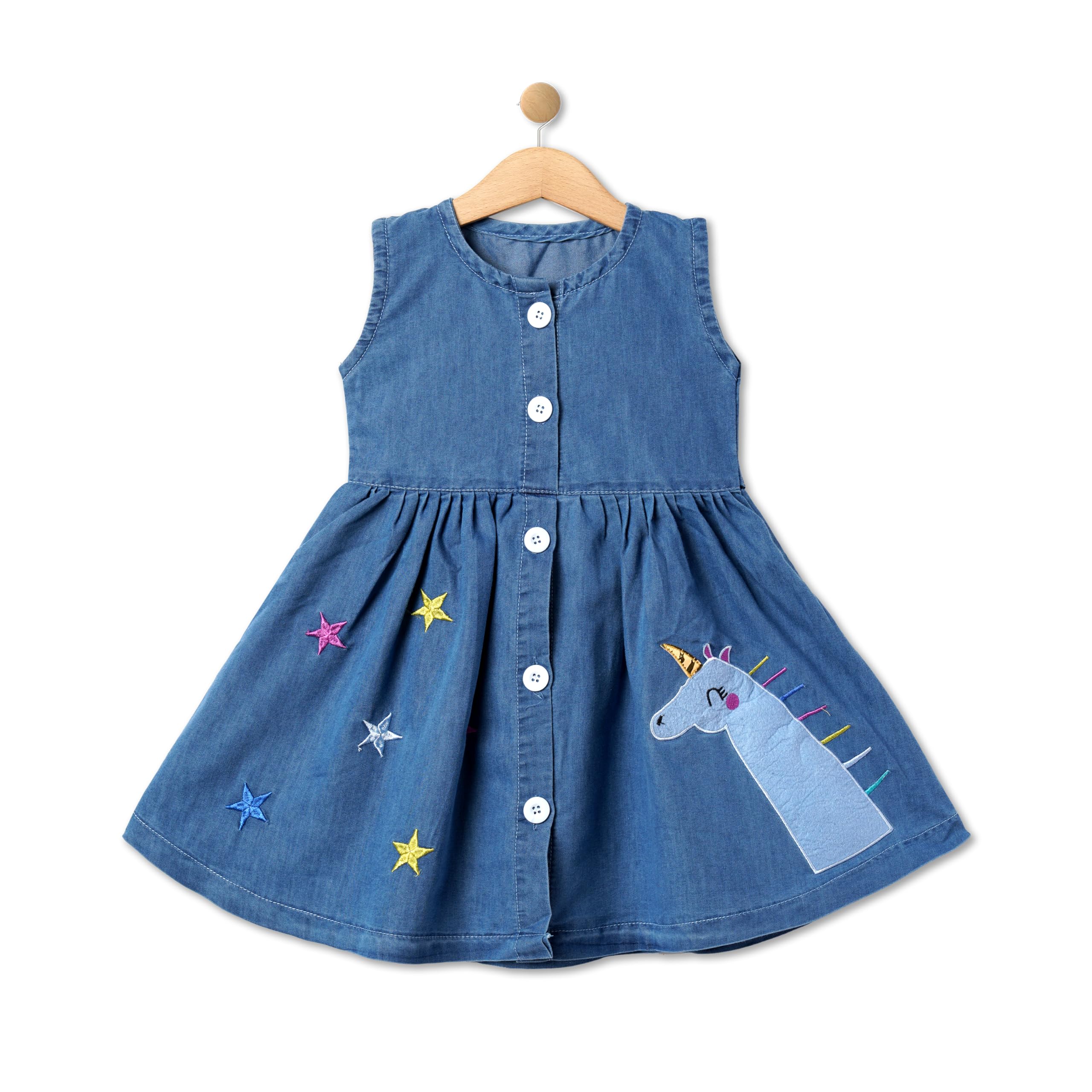 BENKILS Floral Embroidered Cotton Denim Dress - Dark Blue - Image 2