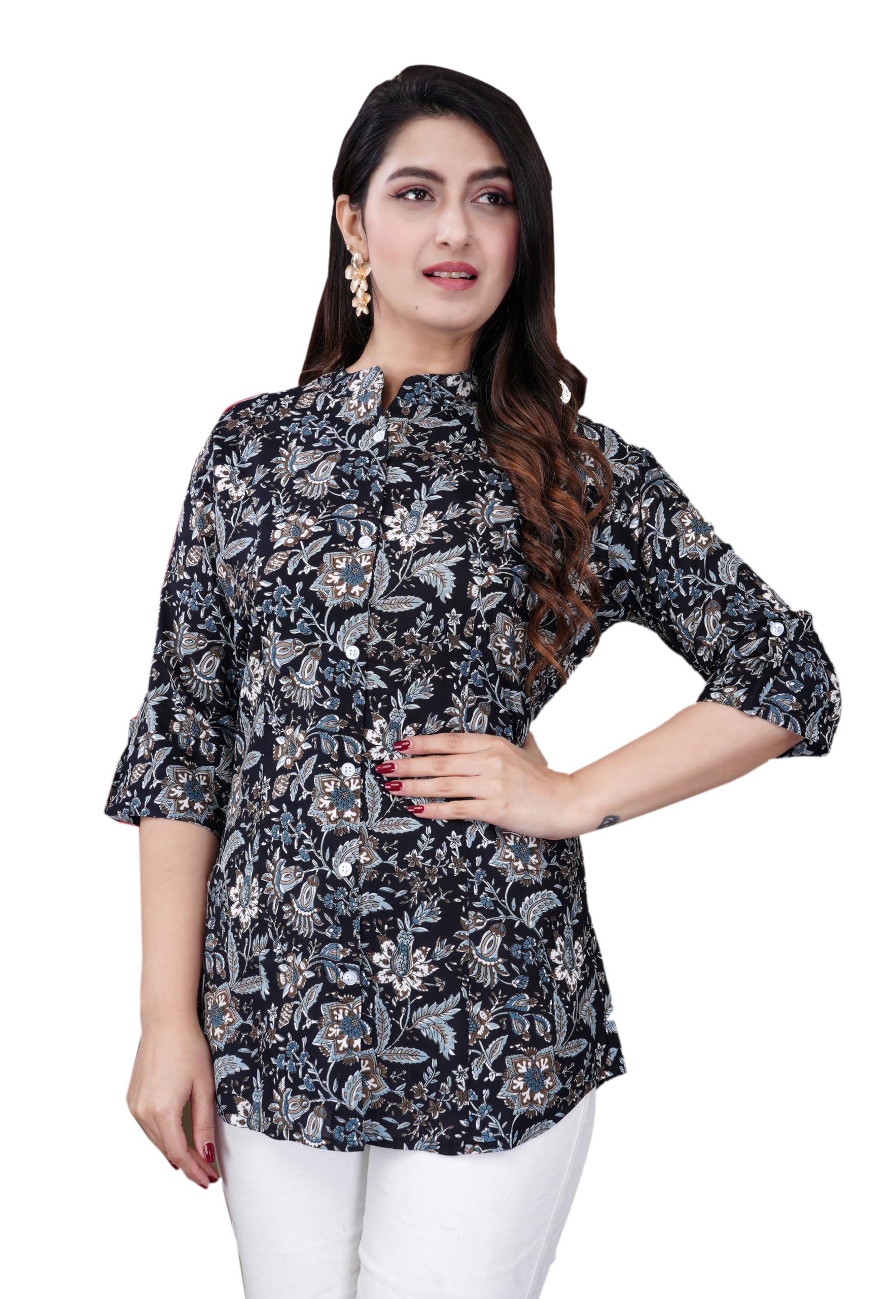 Gudwear Printed Button Down Shirt for Women - Black