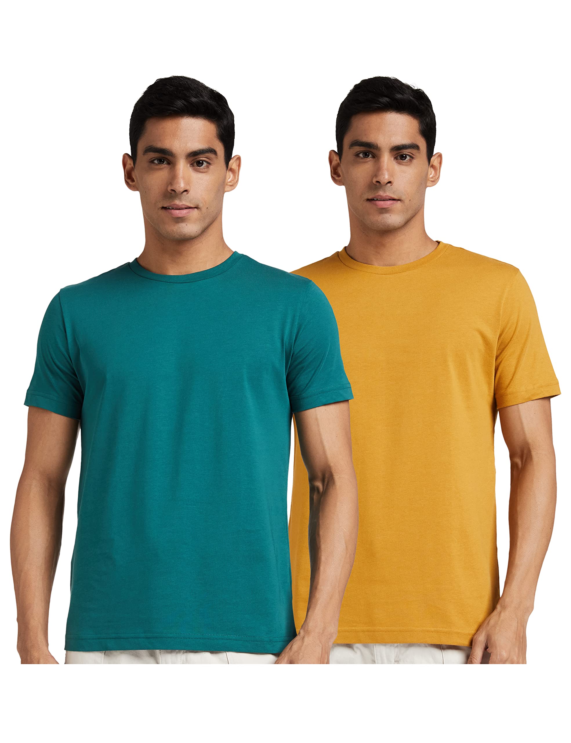 Symbol Men's Solid Cotton T-Shirt - Viridian & IncaGold