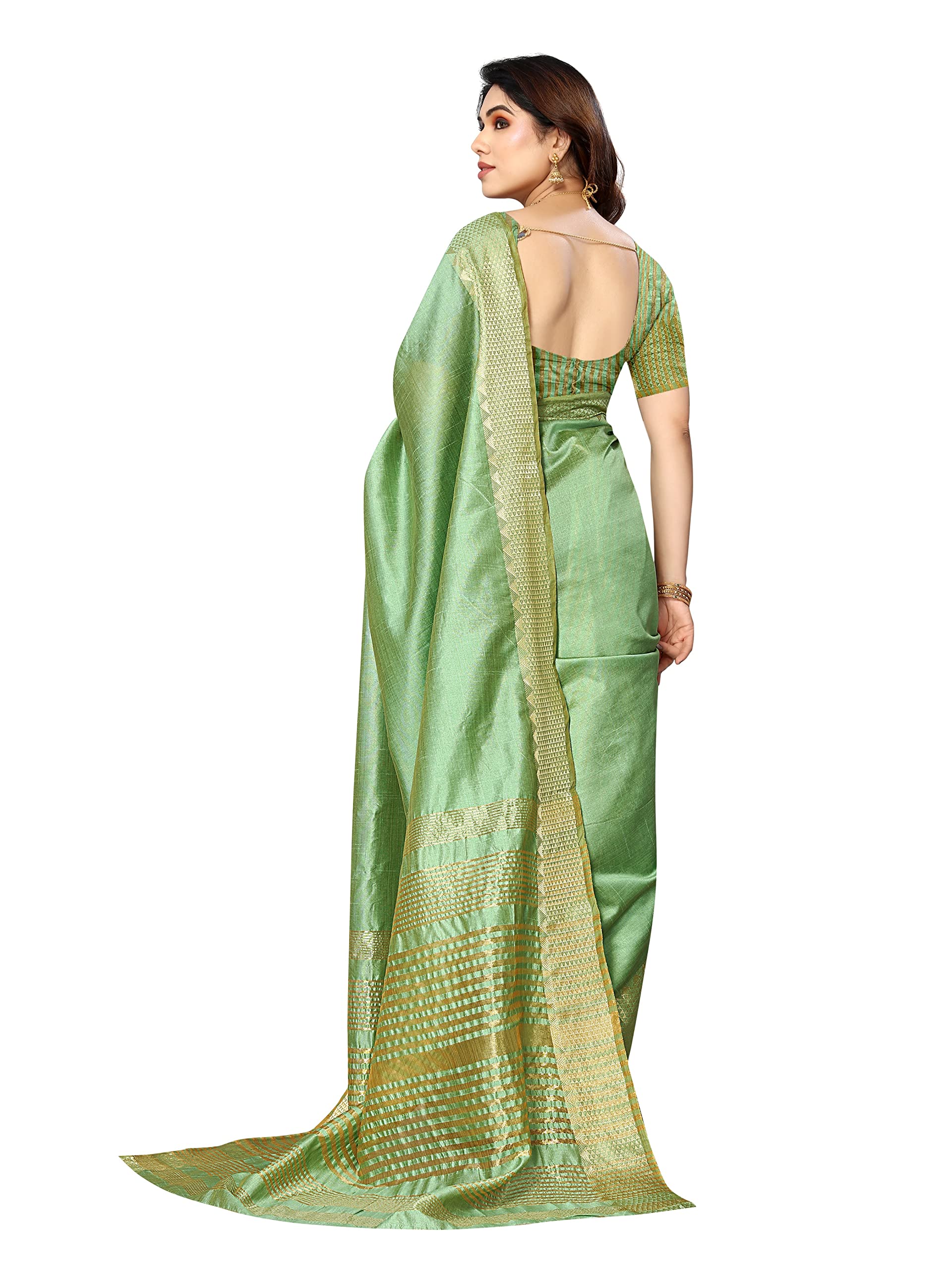 Sidhidata Women's Assam Silk Saree - Pista - Image 5