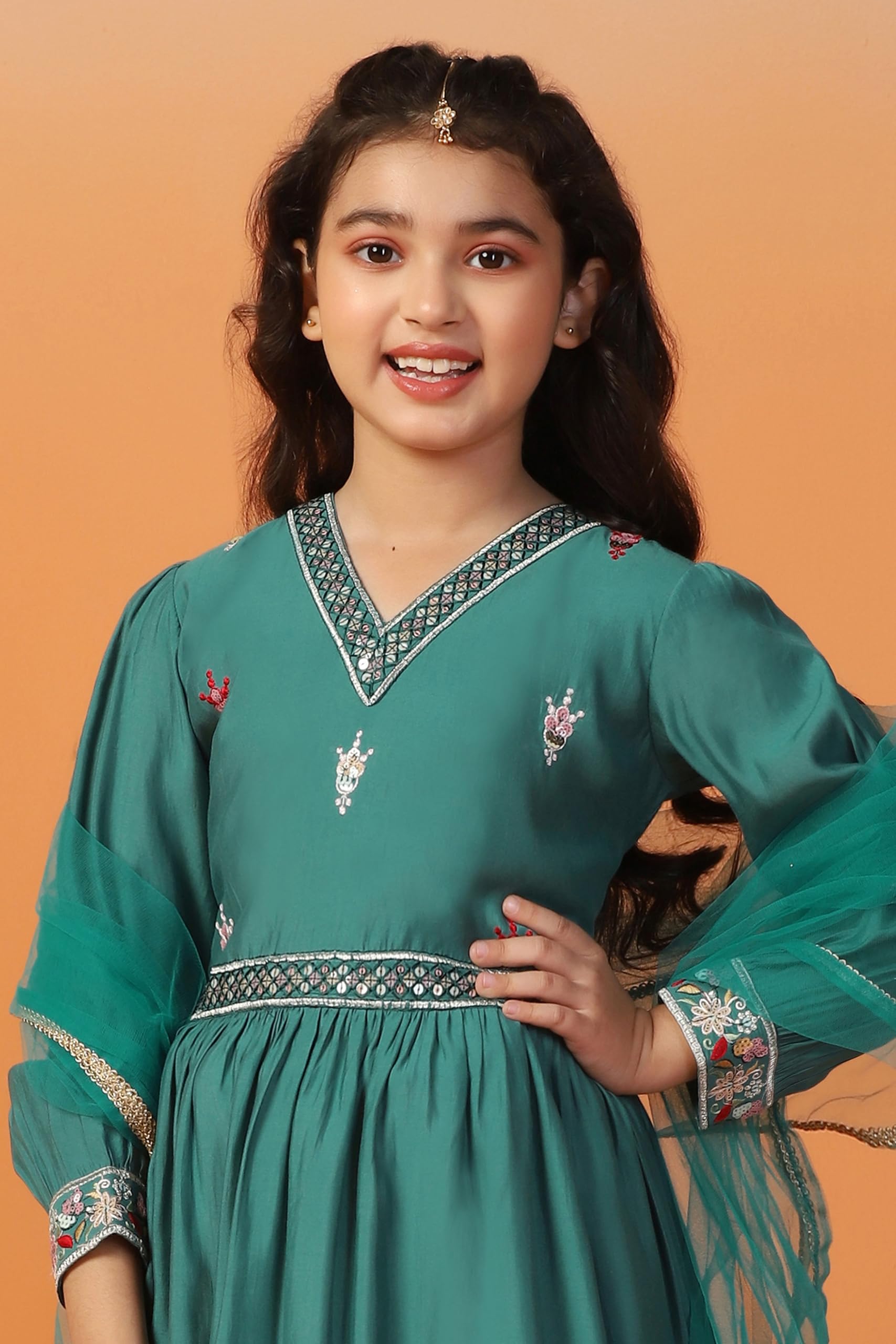 Fashion Dream Girl's Embroidered Maxi Dress - Teal - Image 4