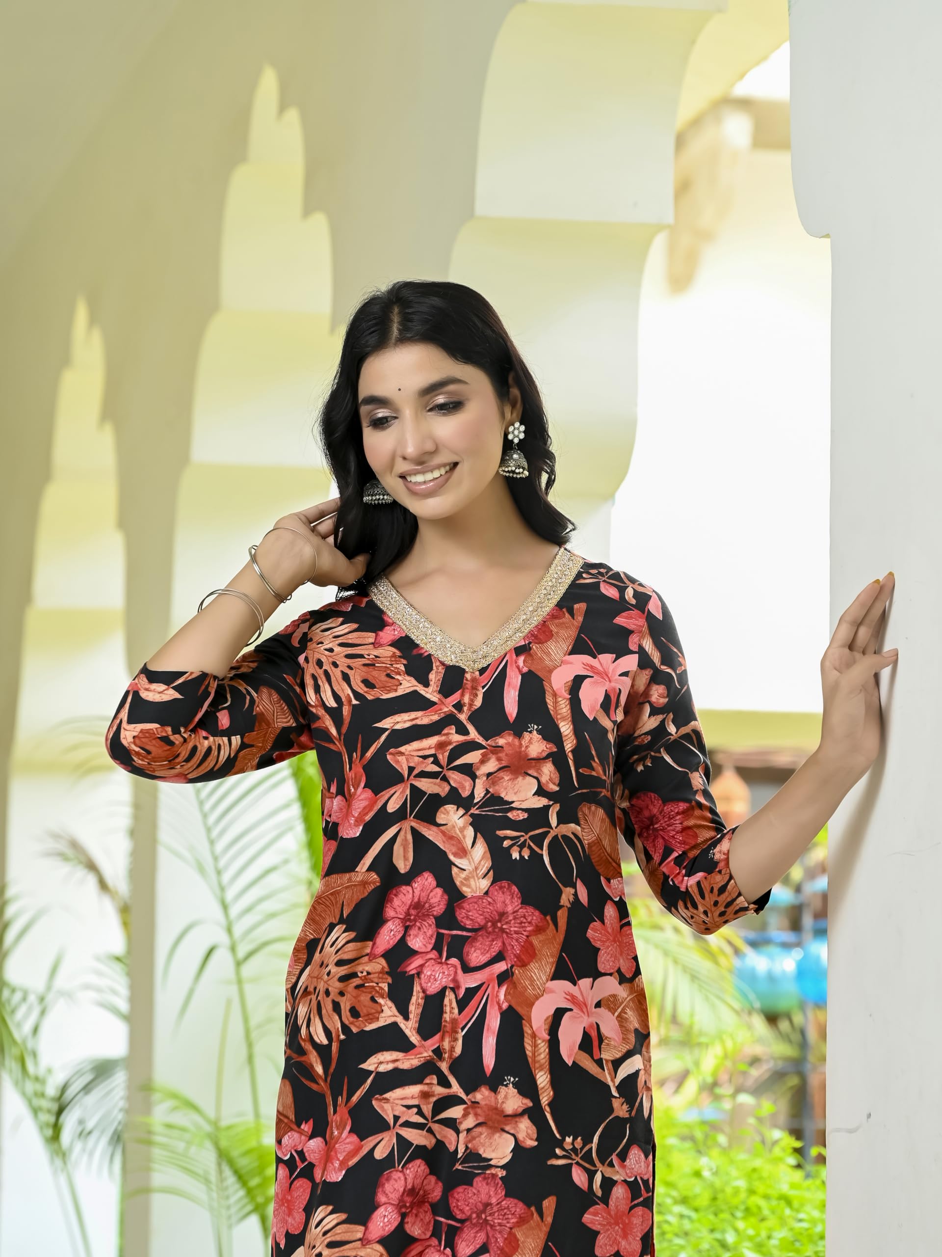 ANNI Women's Cotton Blend Kurta with Palazzo - Black - Image 5