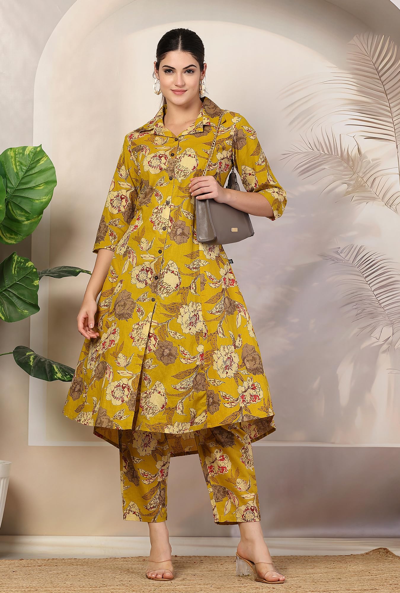 GarbGlide Women Cotton Floral Salwar Suit - Mustard Yellow - Image 2
