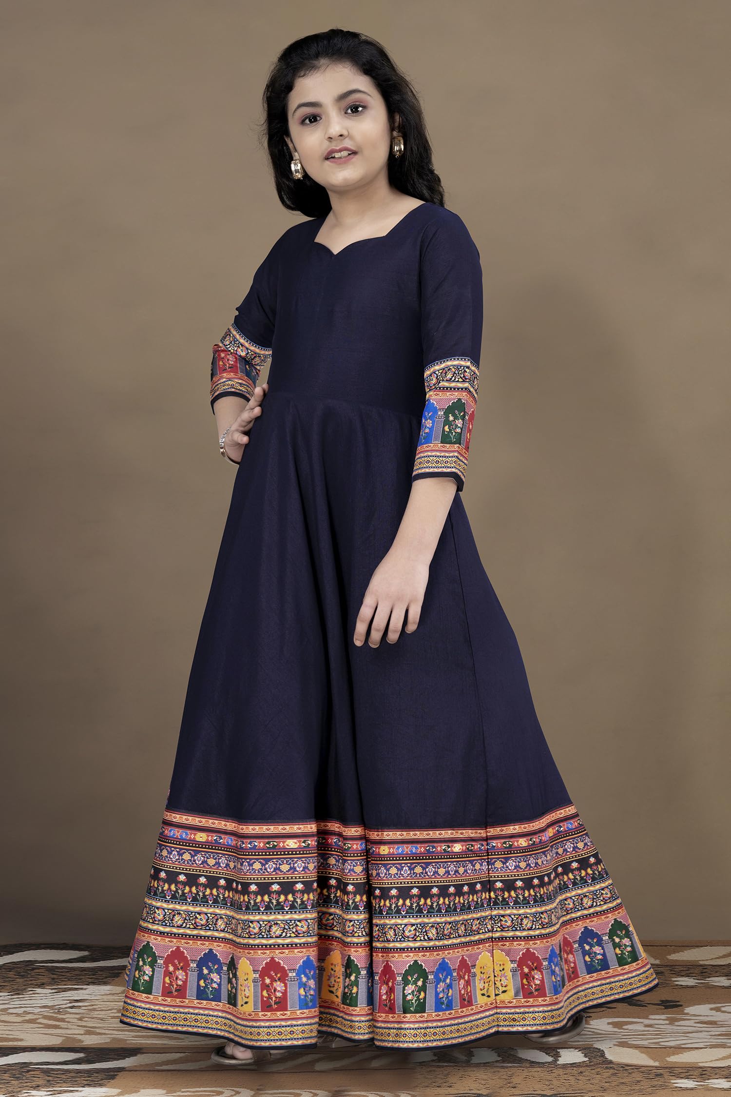 Anarkali Maxi Dress - Navy Blue Crape Silk - Image 3