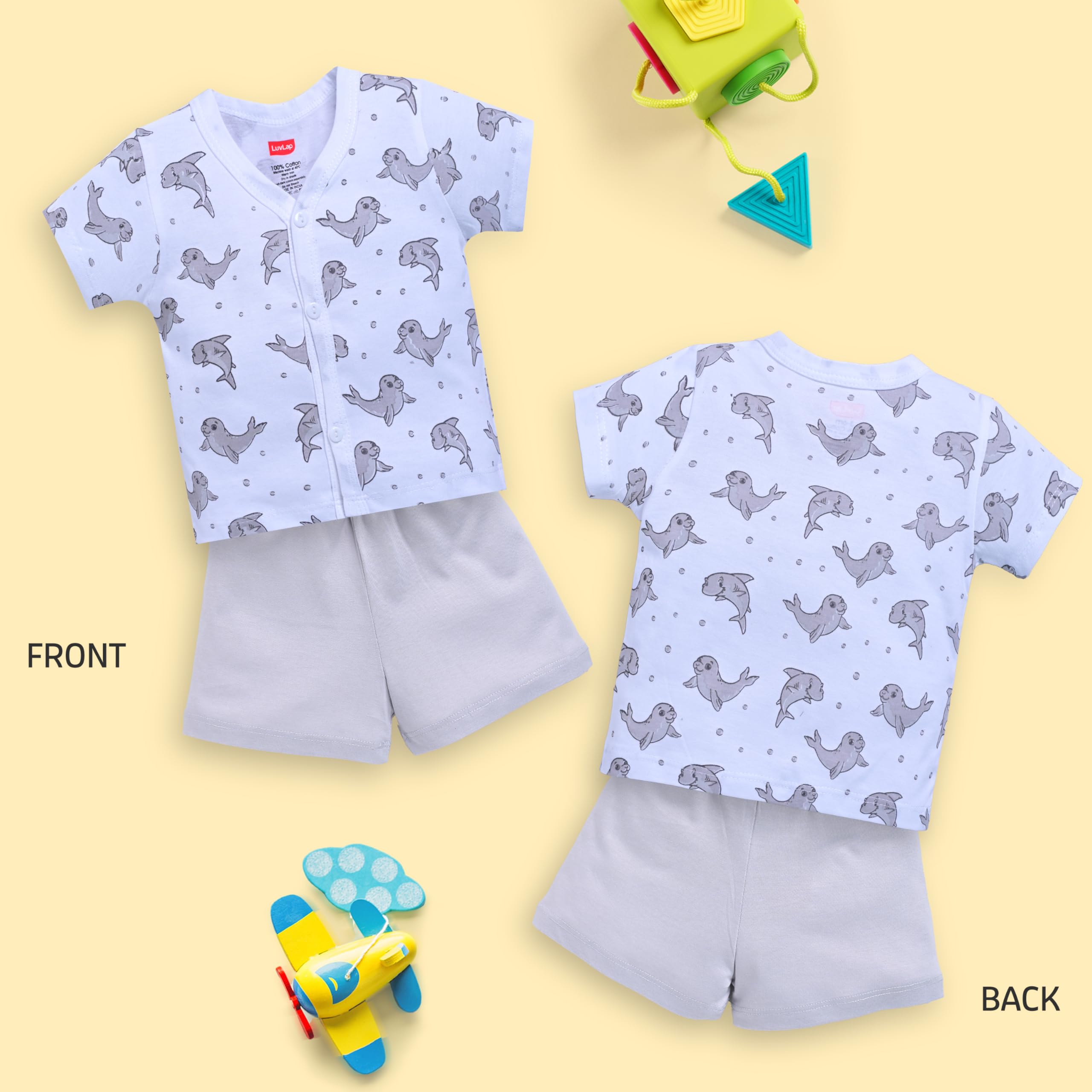 LuvLap Kid Cotton Printed Jhabla & Shorts Sets - Image 5