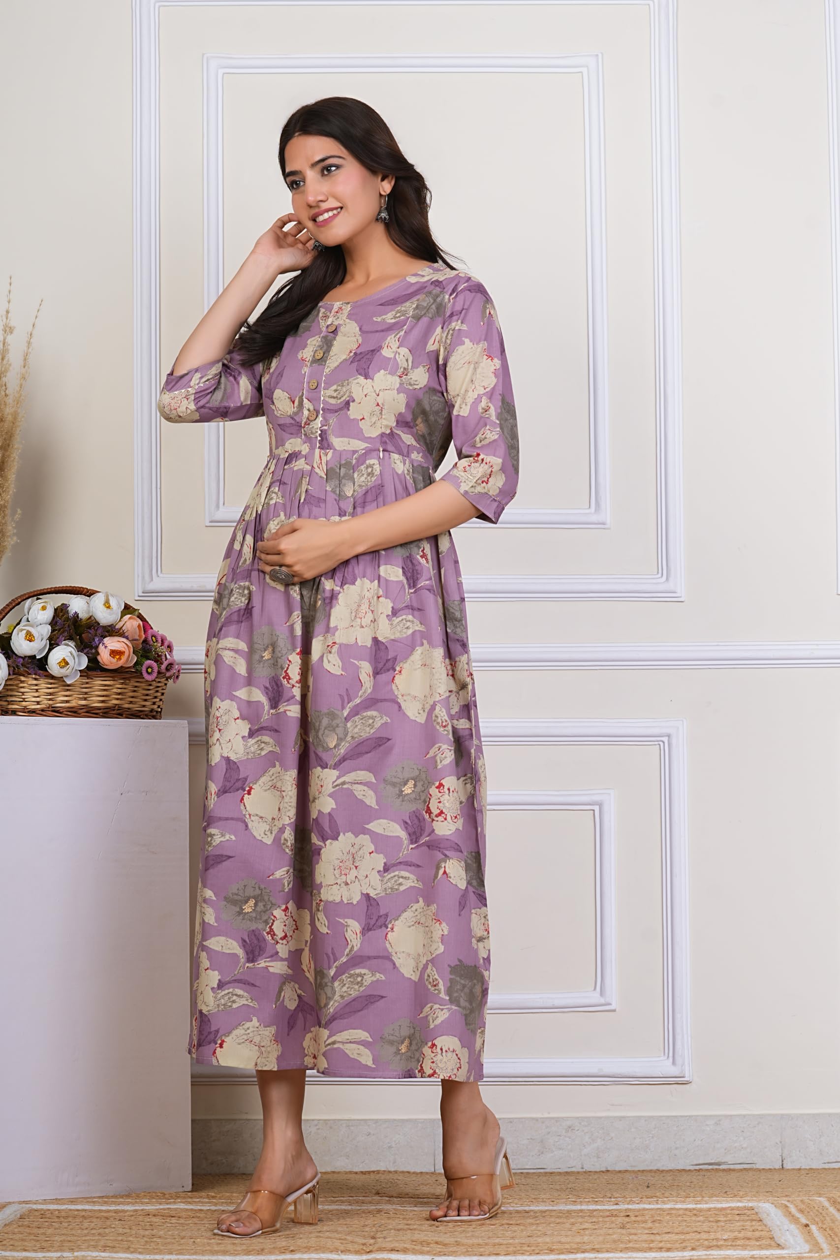 PANJI Women Cotton Anarkali Maternity Dress - Image 5