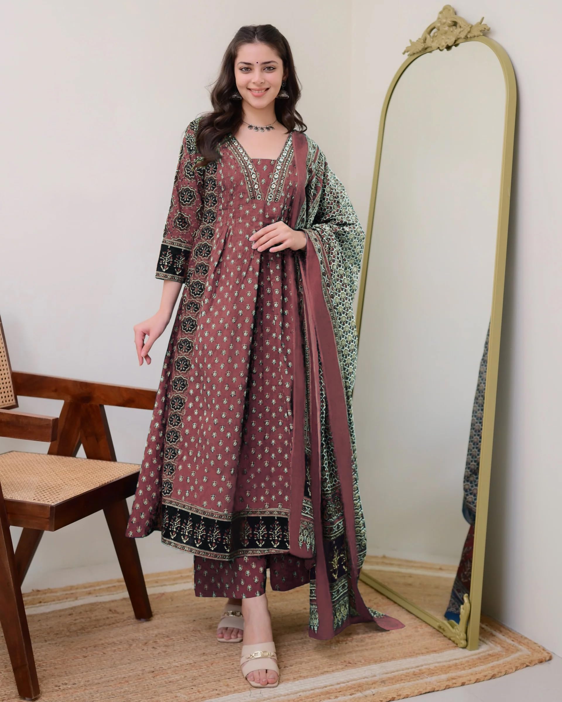 Anarkali Kurta Set with Palazzo & Dupatta - Purple for Women - Image 2