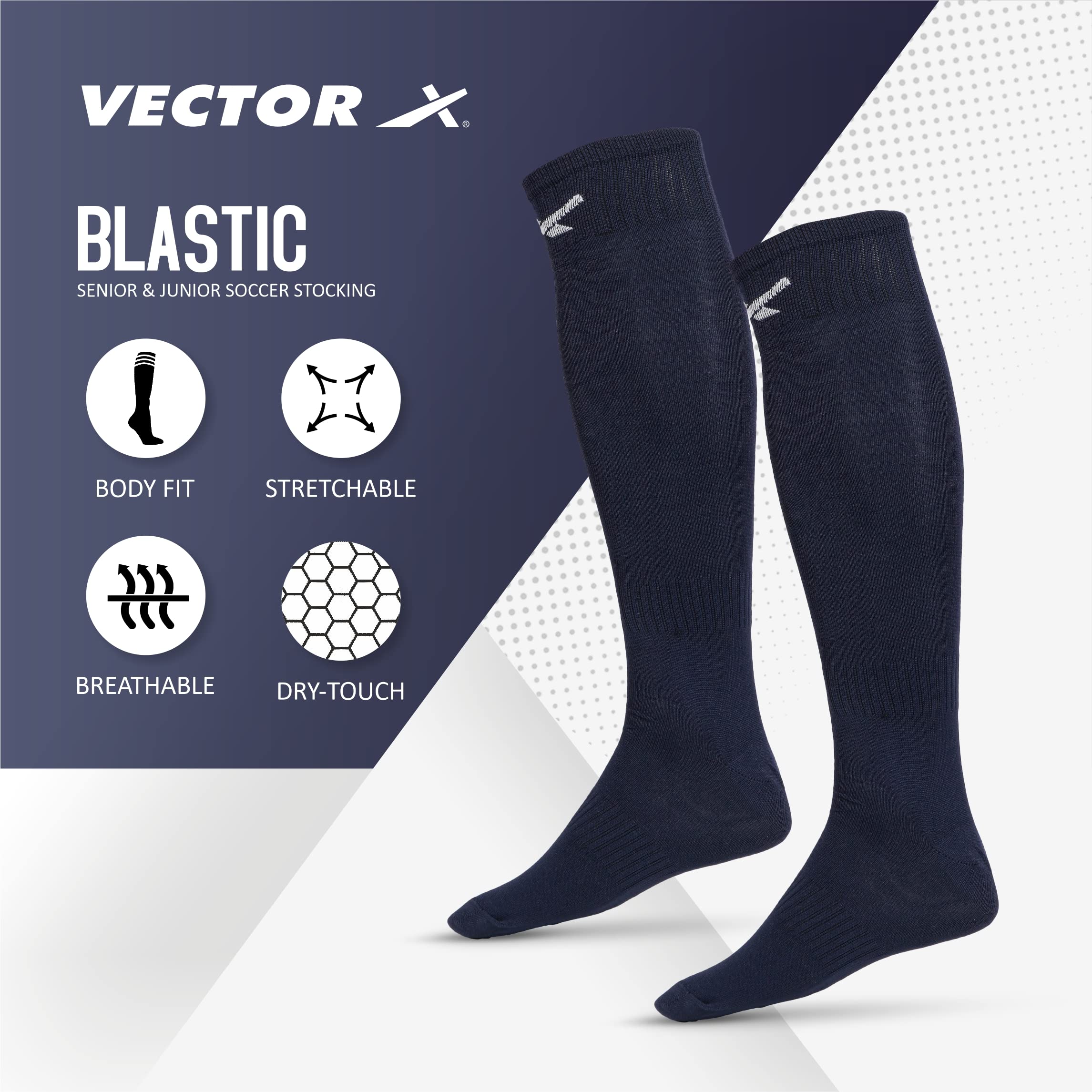 Vector X Plain Blastic Stockings for Unisex - Polyester - Image 2