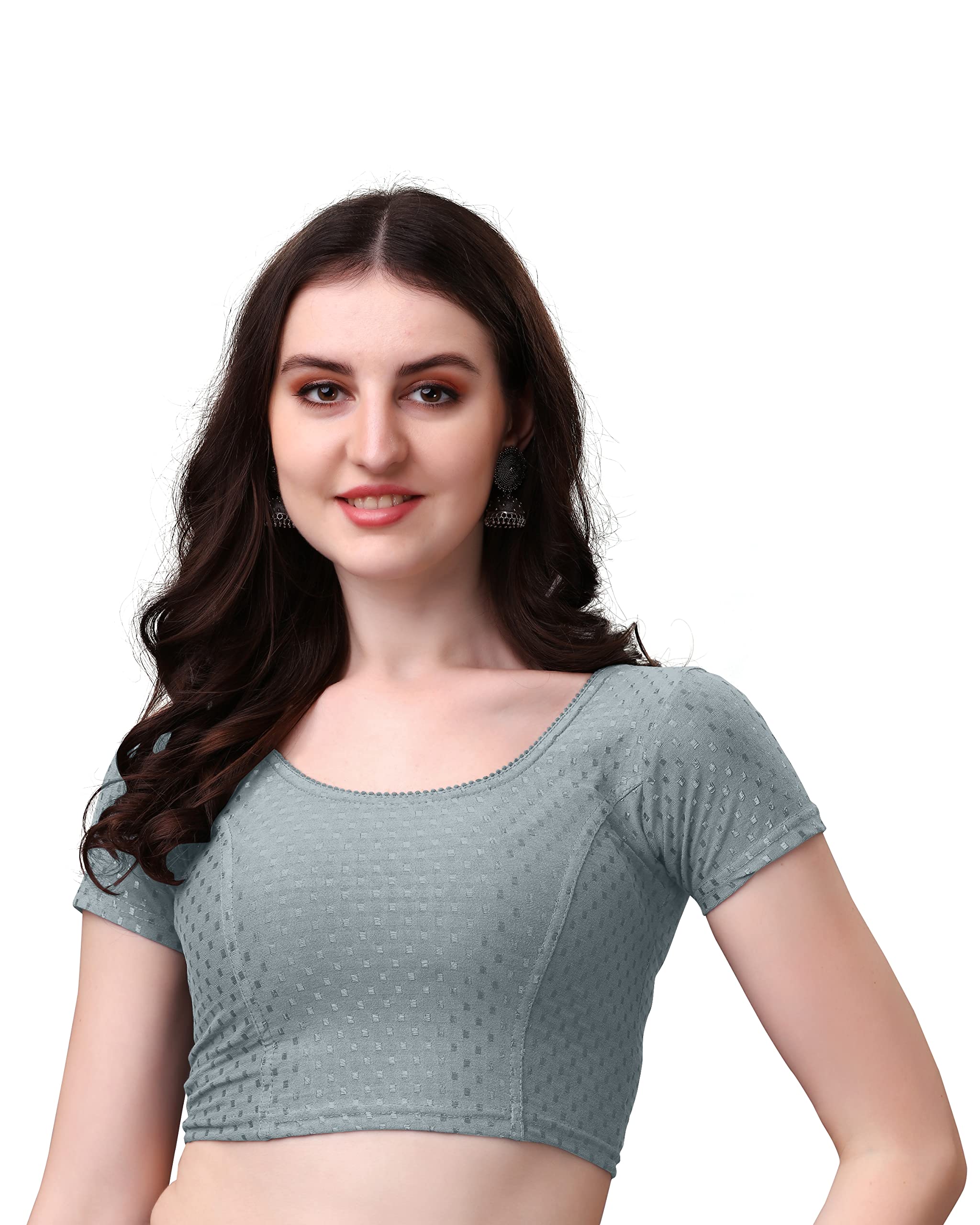 HeeFee Grey Saree Blouse with Short Sleeves - Image 3