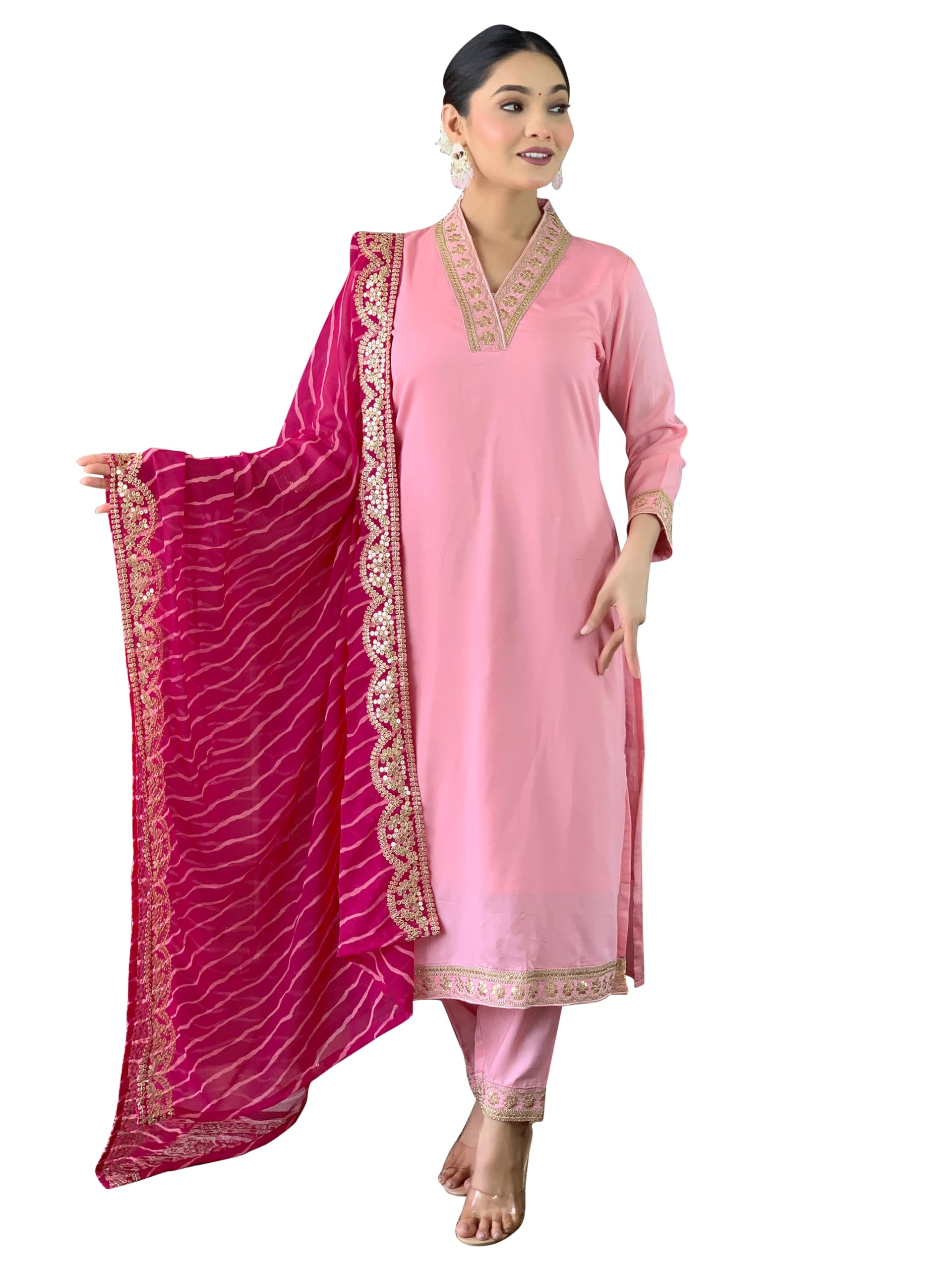 Naixa Women's Pink Embroidered Kurta Set