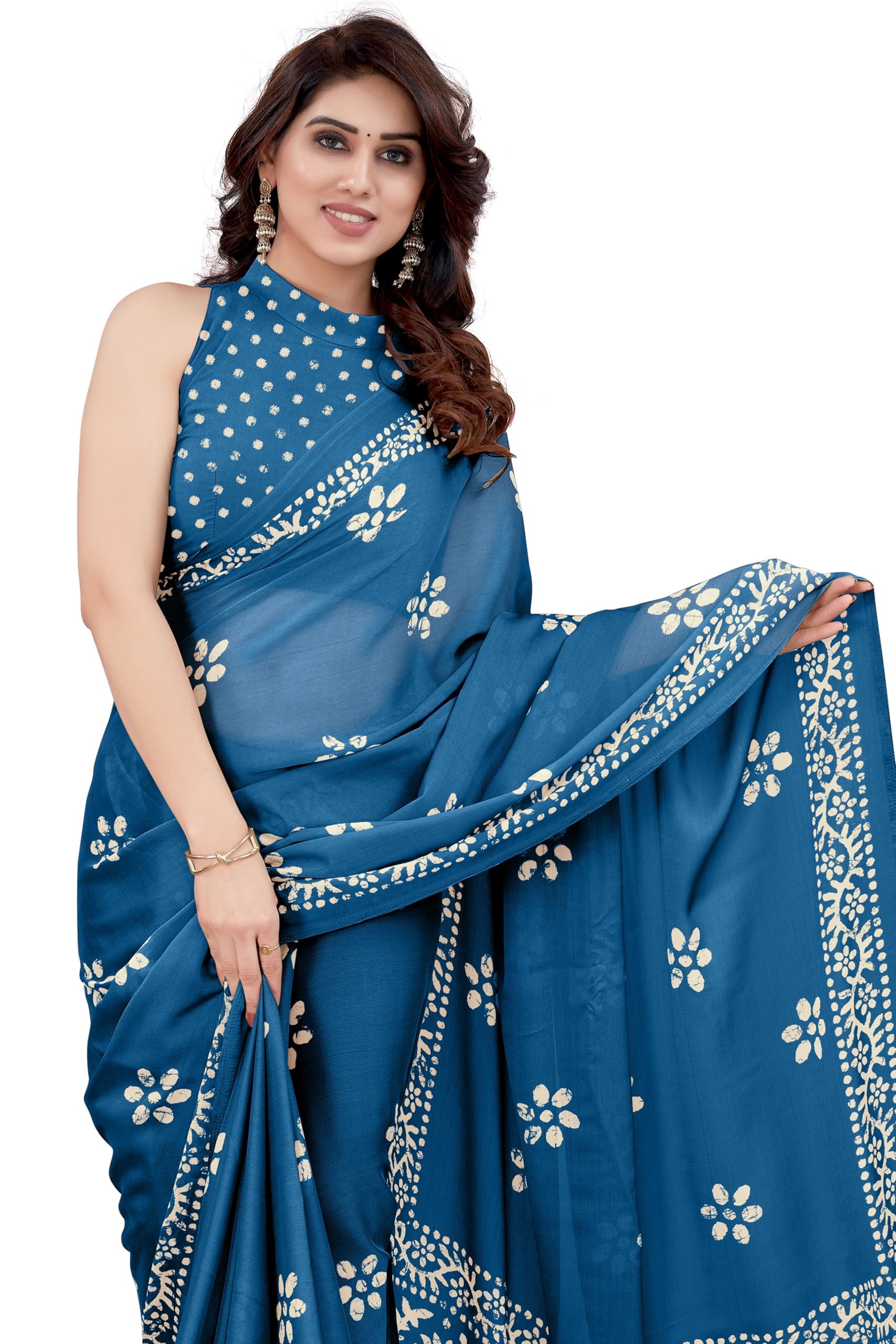 MIRCHI FASHION Blue Chiffon Georgette Batik Saree for Women