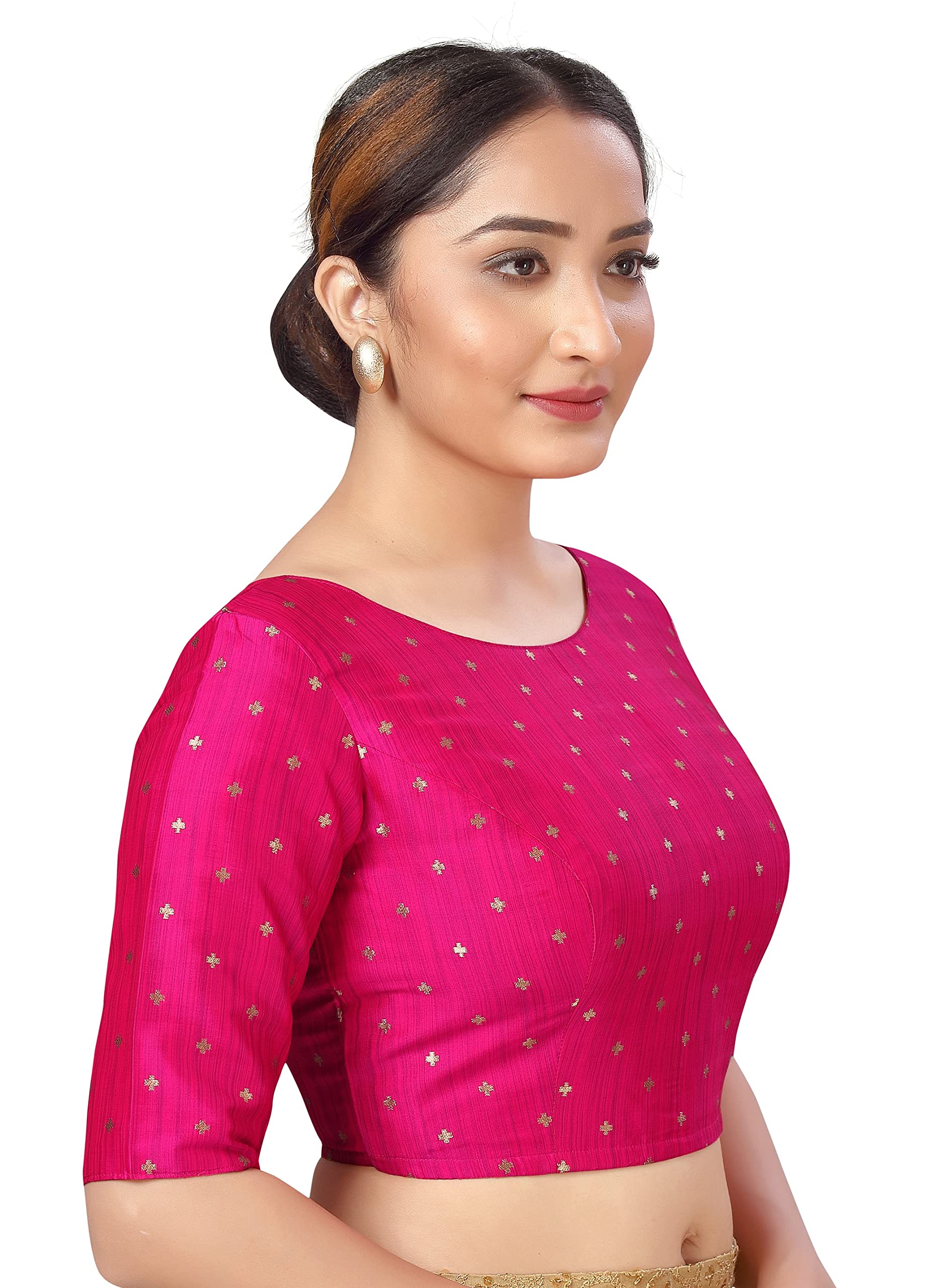 Studio Shringaar Women Silky Brocade Saree Blouse - Rani - Image 3