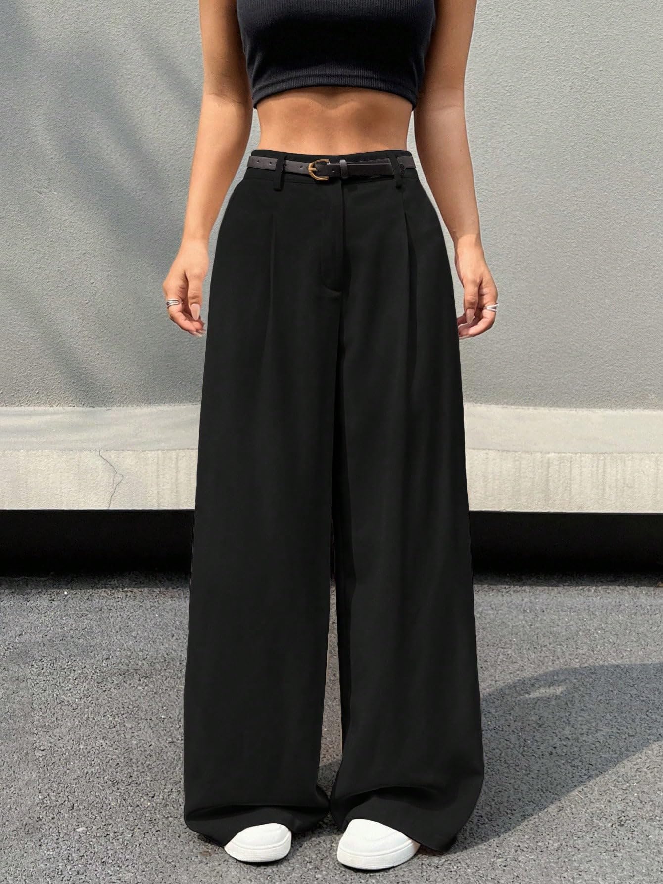 Aahwan Black Pleated Wide Leg Pants for Women - Image 3