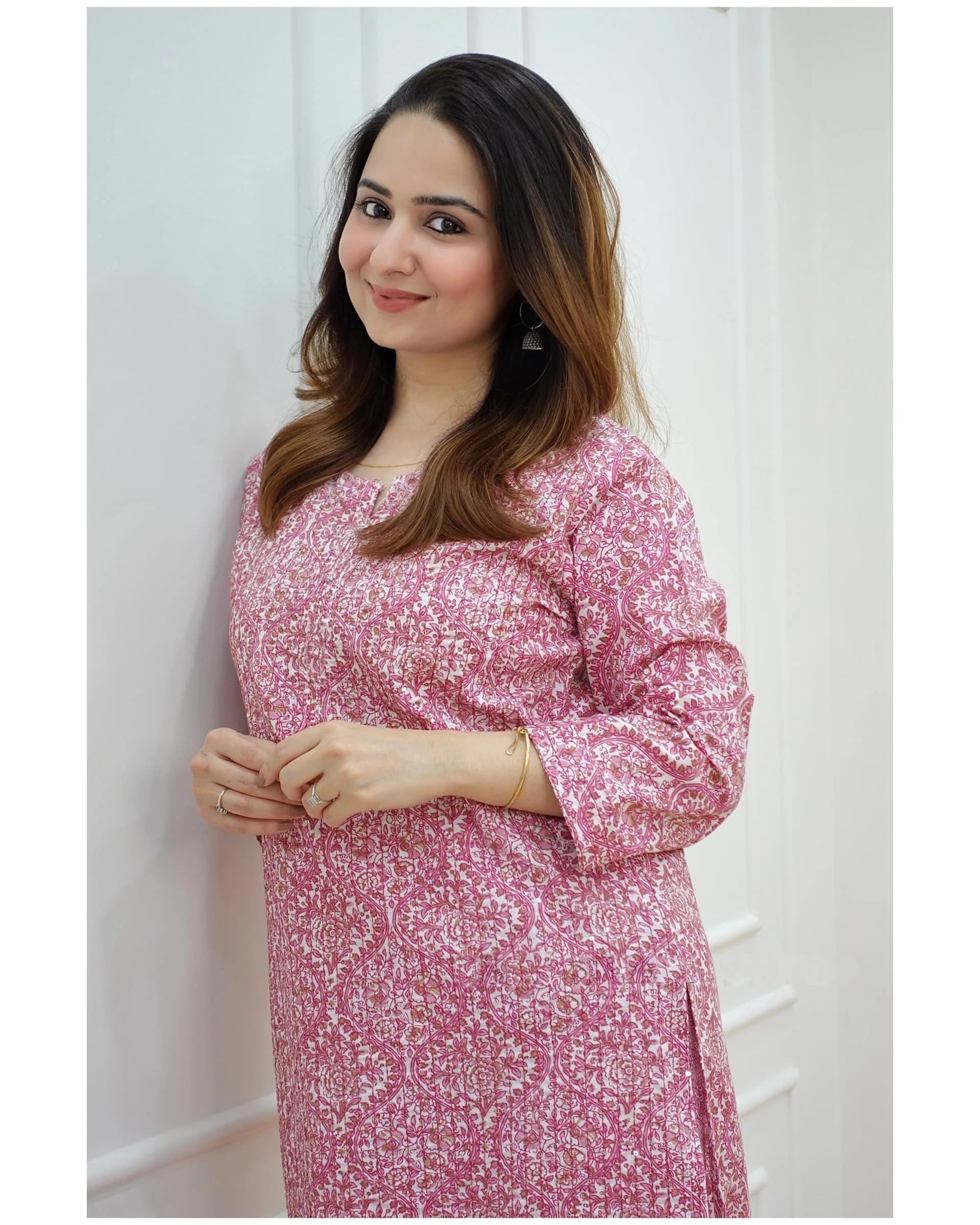 KLOSIA Women Embroidery Kurta and Pant Set - Pink - Image 2