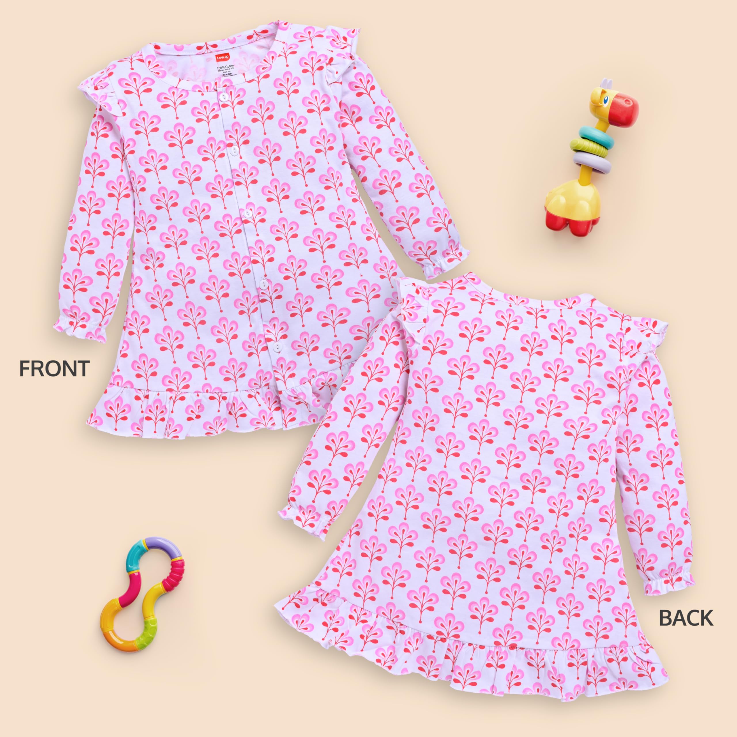 LuvLap Girl's Floral Cotton A-Line Frock - Image 2