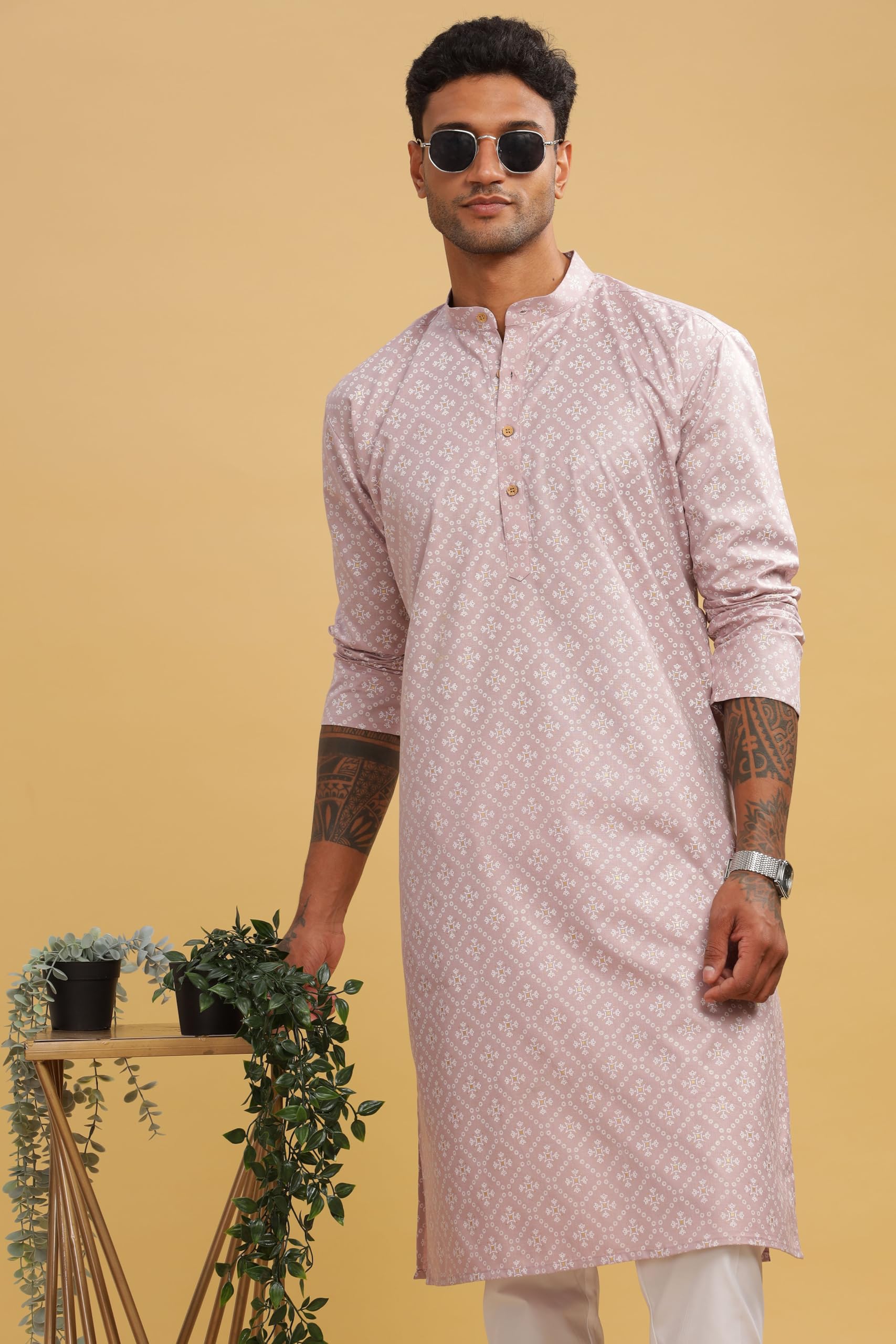 BE ACTIVE Men's Cotton Kurta - Pink - Image 2