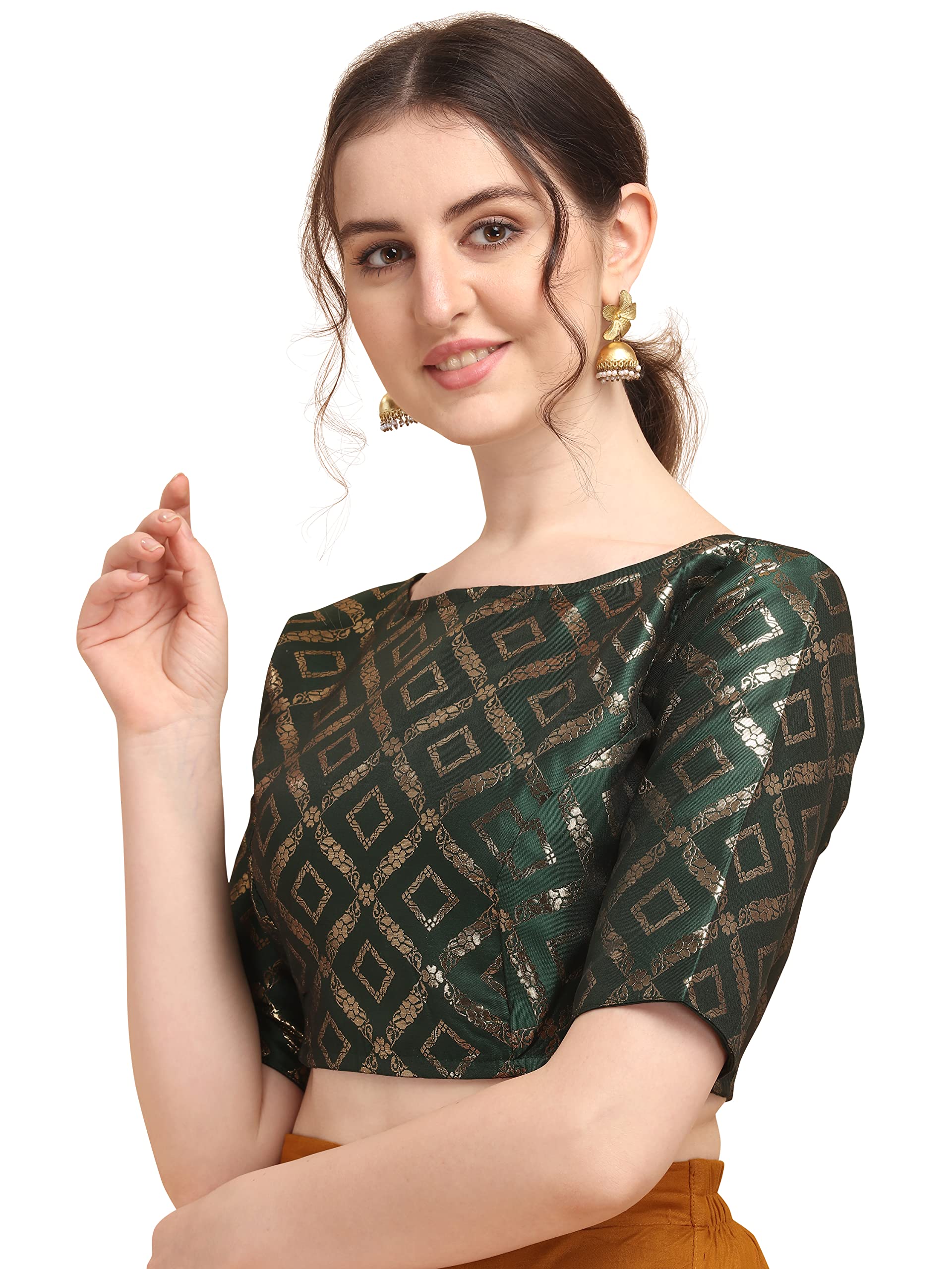 OOMPH Jacquard Green Blouse for Women - Image 2