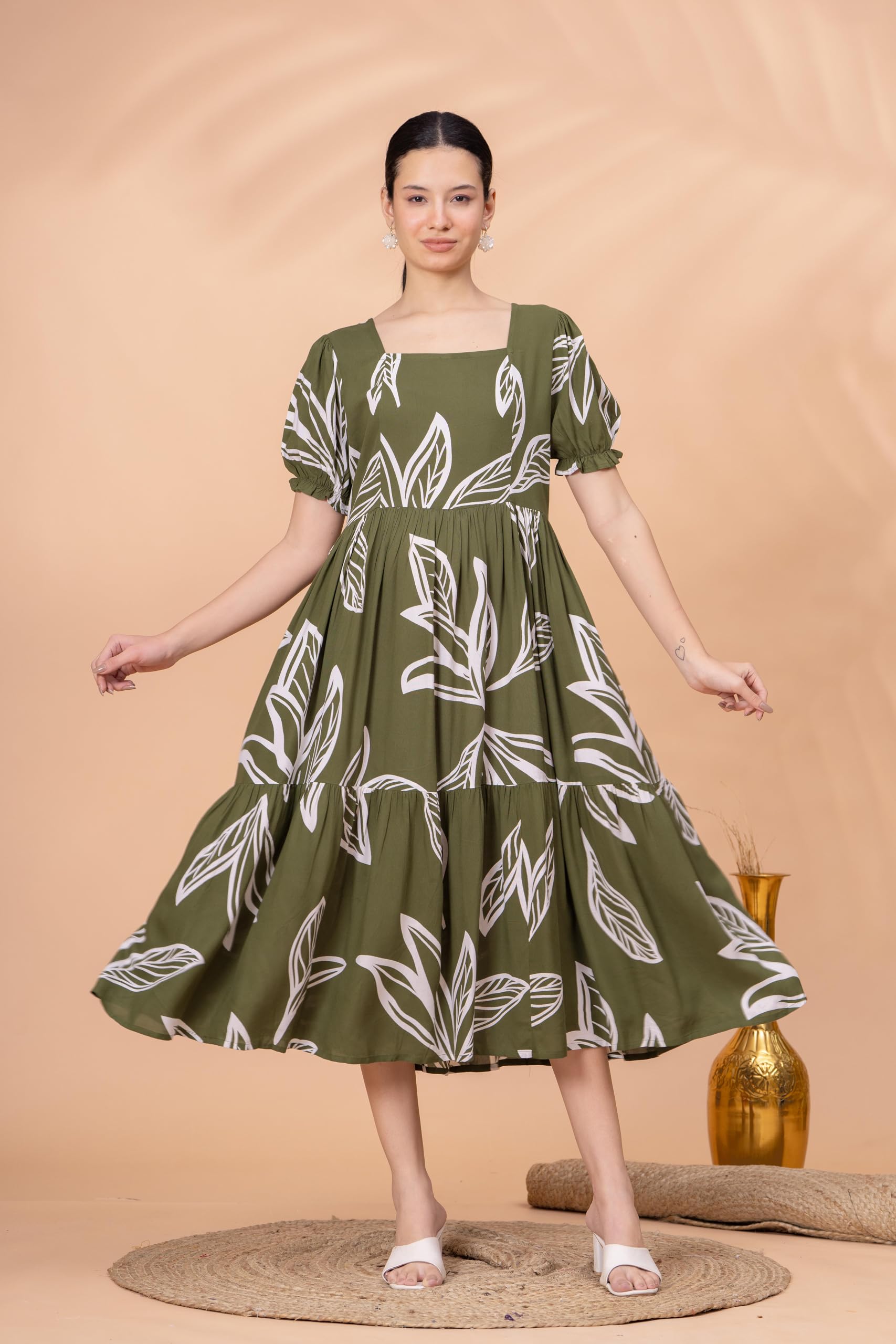 JAIPURFAME American Print Rayon Midi Dress for Women - Image 3