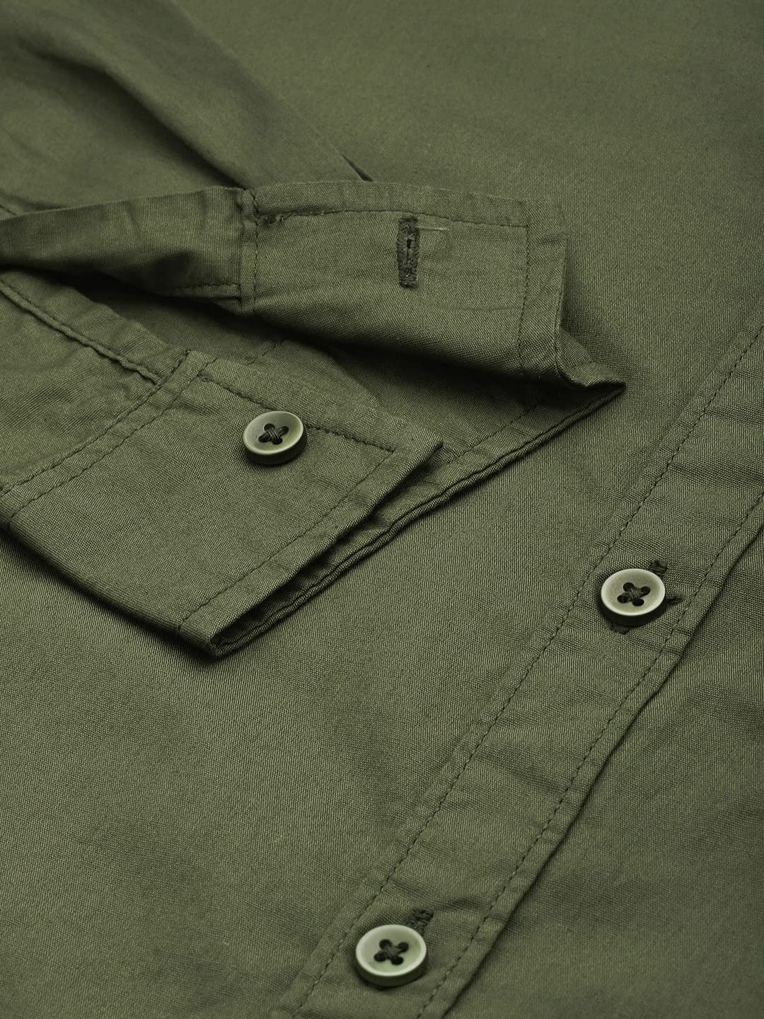 The Indian Garage Co Olive Slim Fit Cotton Shirt for Men - Image 3