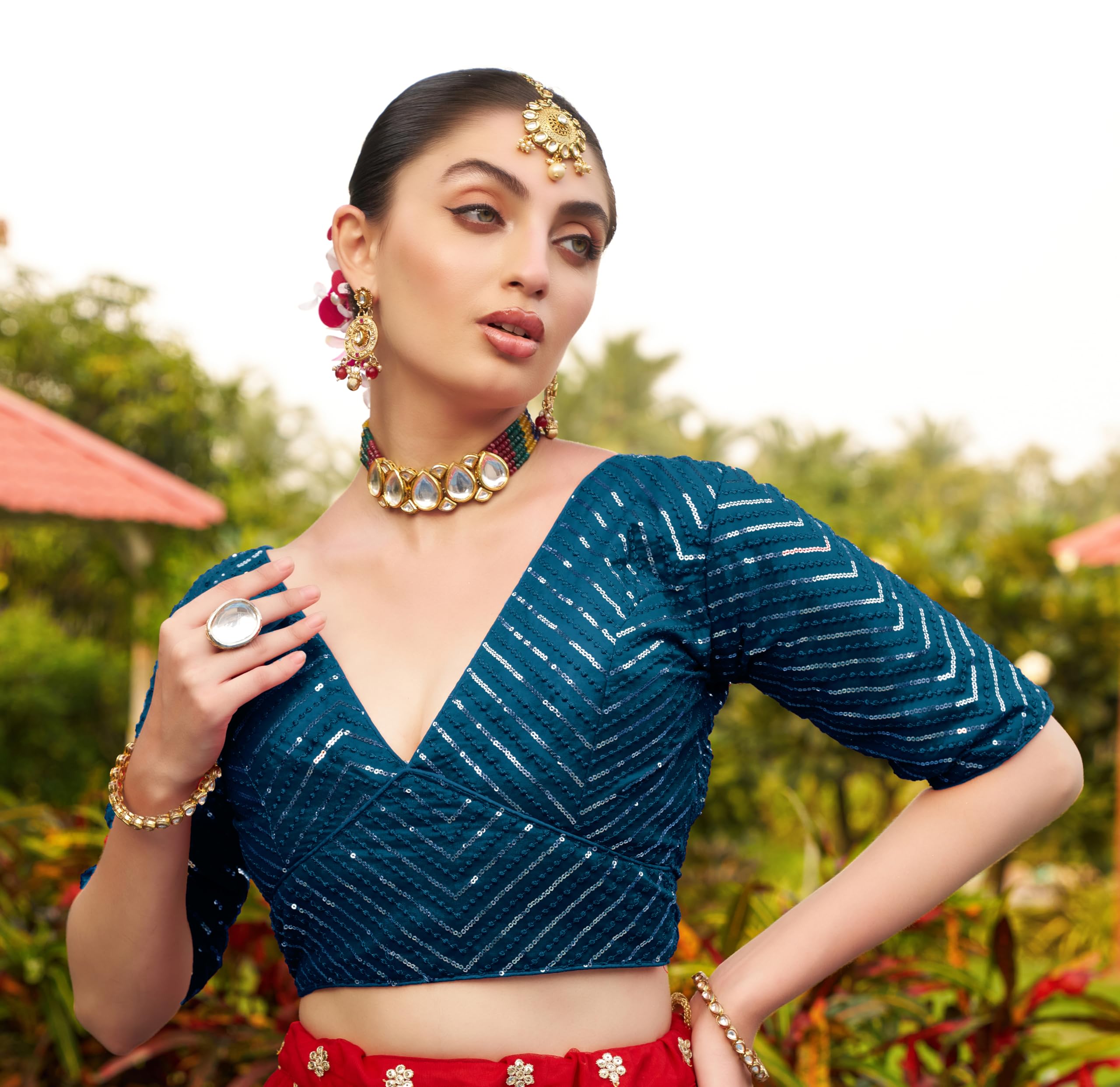 Pujia Mills Womens Sequins Saree Blouse - Morpeach - Image 4